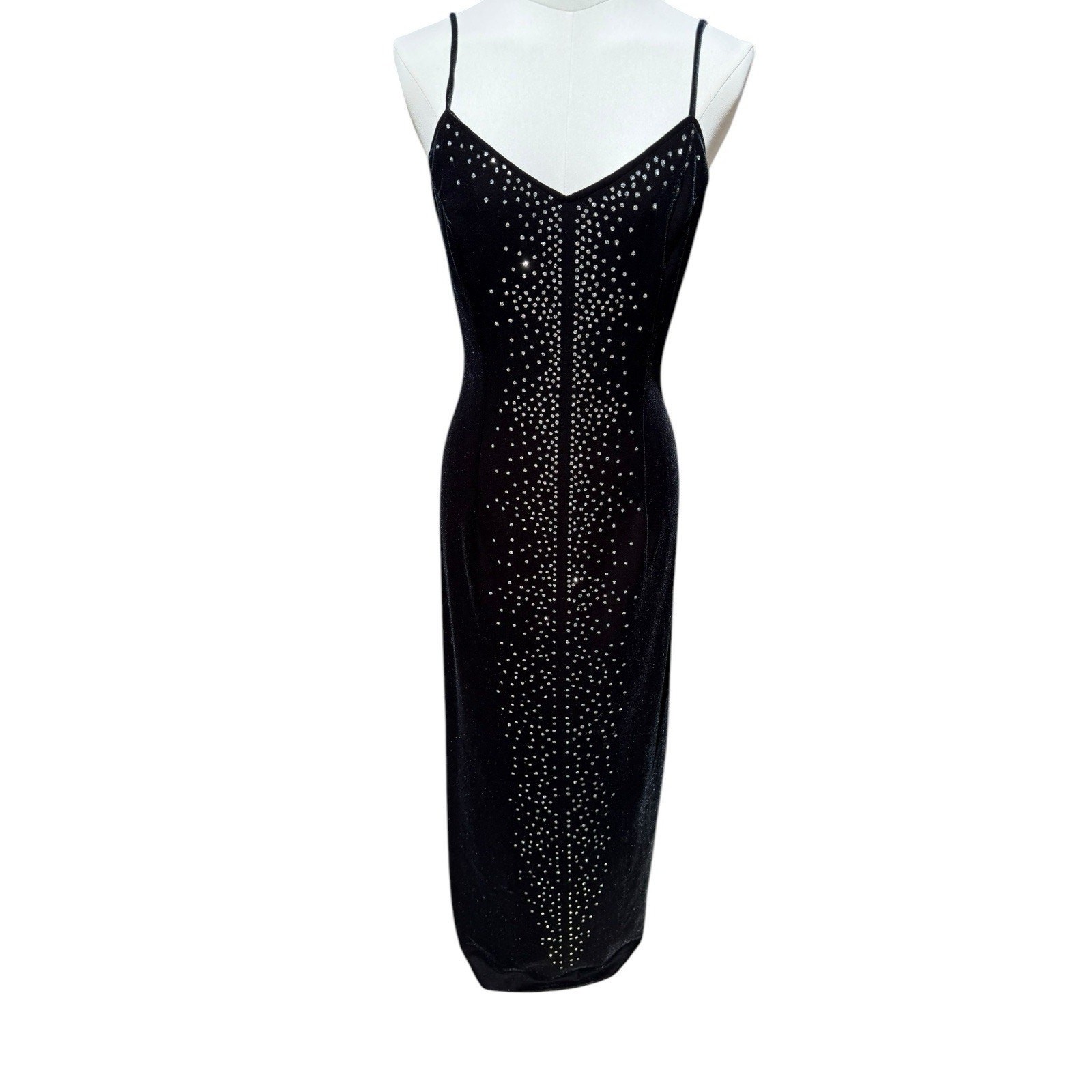 Vintage 90’s Black Stretch Glitter Velvet Grunge Maxi Dresssz 12 whimsigoth Y2k