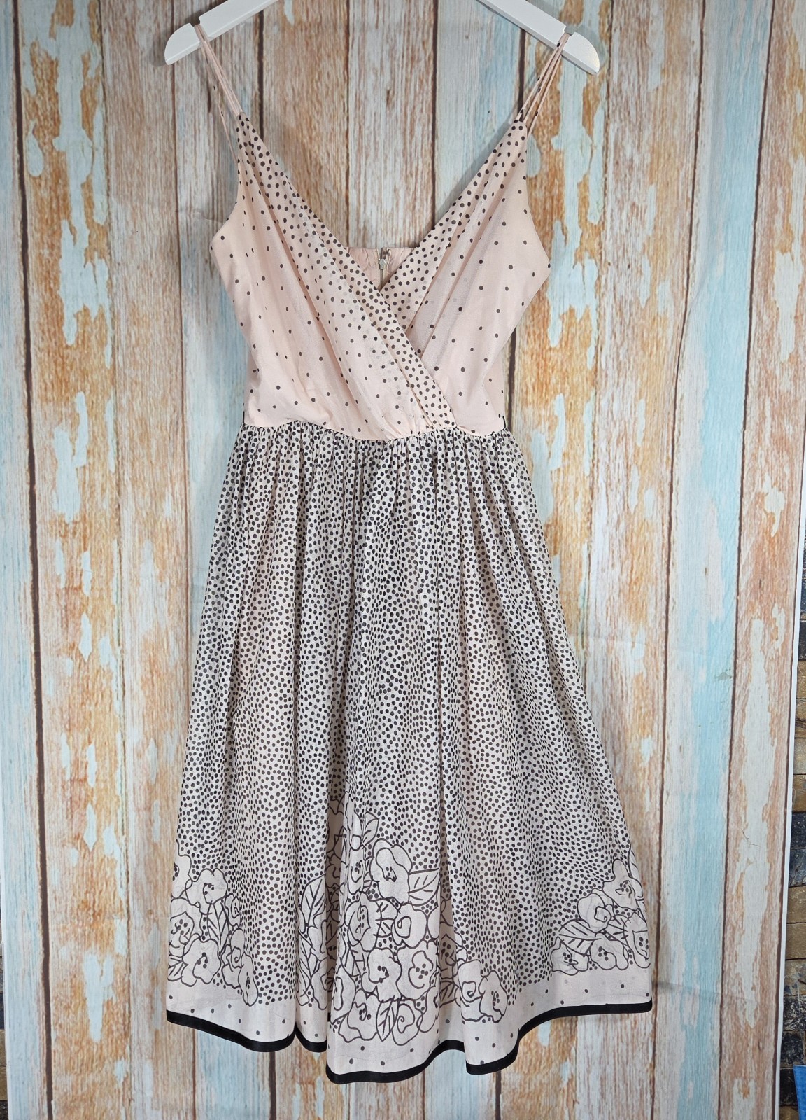 Vintage 1950s Lilli Diamond California Blush Pink Black Polka Dot Sundress
