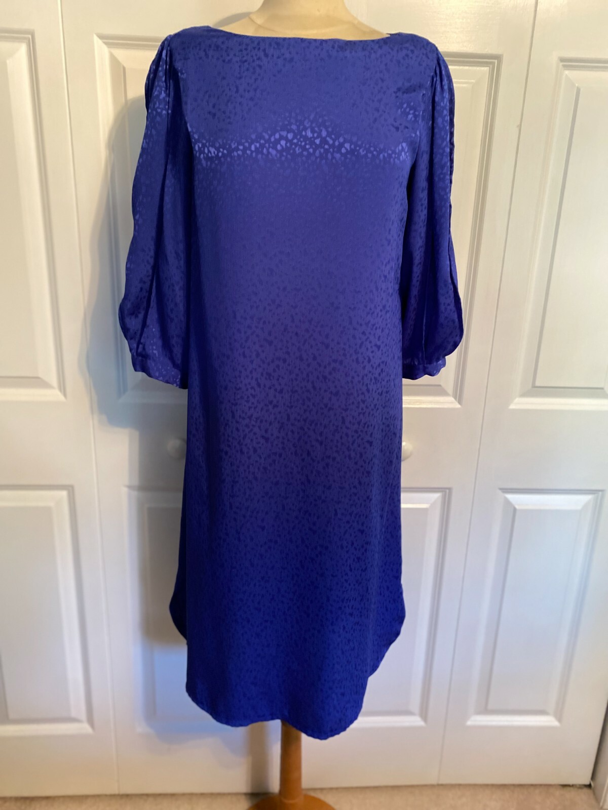Katie Mfg vtg 1980s dress dark cobalt blue shimmery Jr. Sz 13-14 washable!