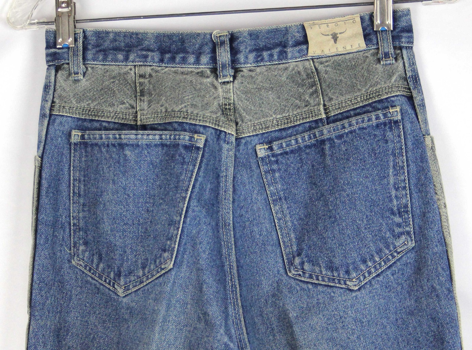1980s Vintage SERGIO VALENTE Jeans Hi Waist Gray/Blue Colorblock Denim Women’s 6