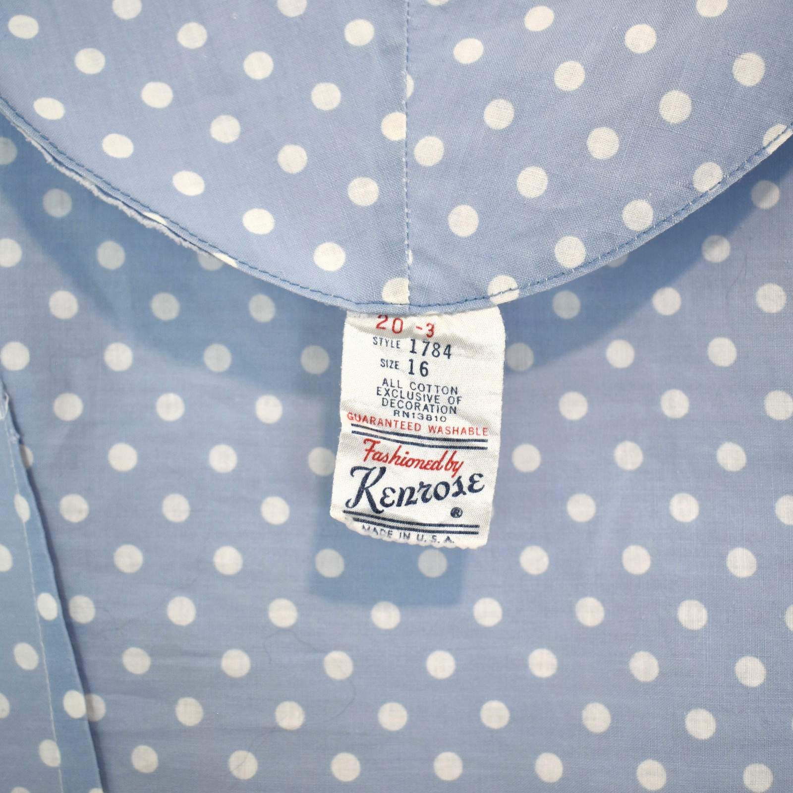 Vtg 40-50s KENROSE Chambray Blue Polka Dot Dress Housedress M-L