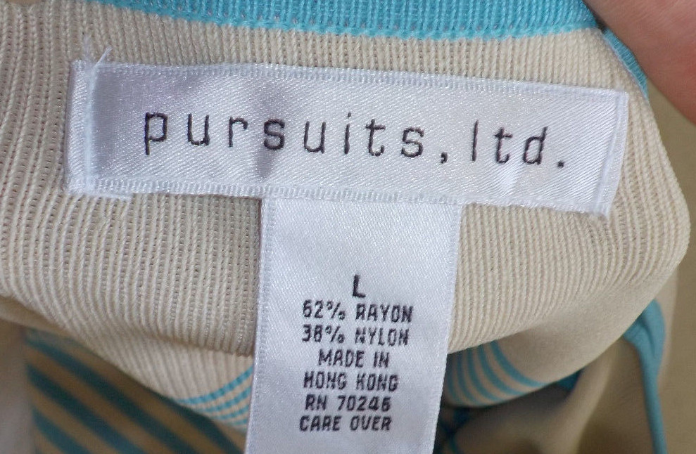 Vintage Pursuits ltd. Knit Top Size L NWT Blue Stripe Rayon Blend Long Sleeves