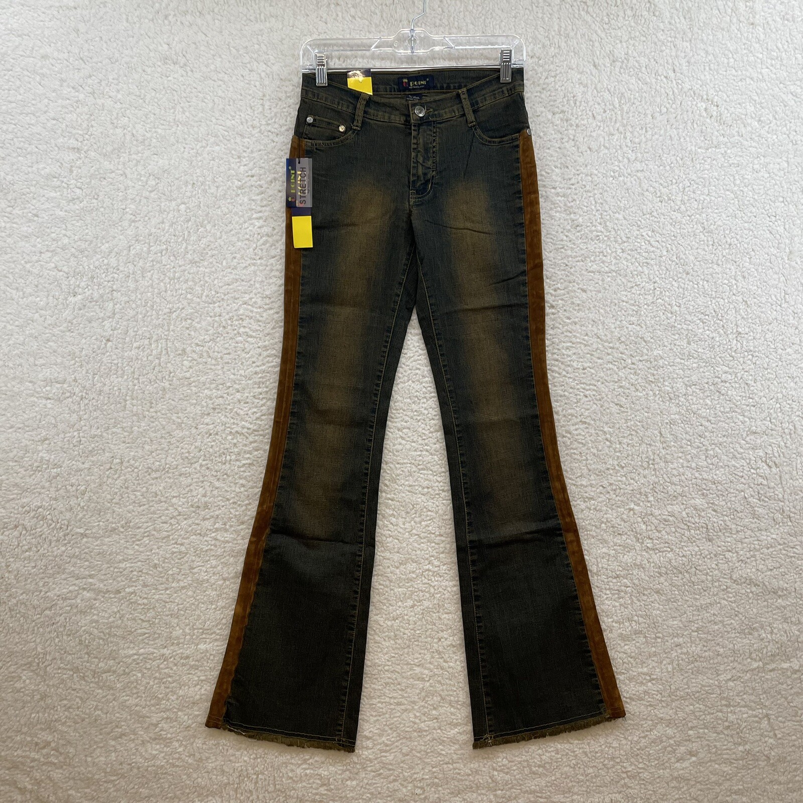 NEW DEADSTOCK Y2K Vintage Jeans 2 25 Long Tall Low Rise Flare Star Burnout