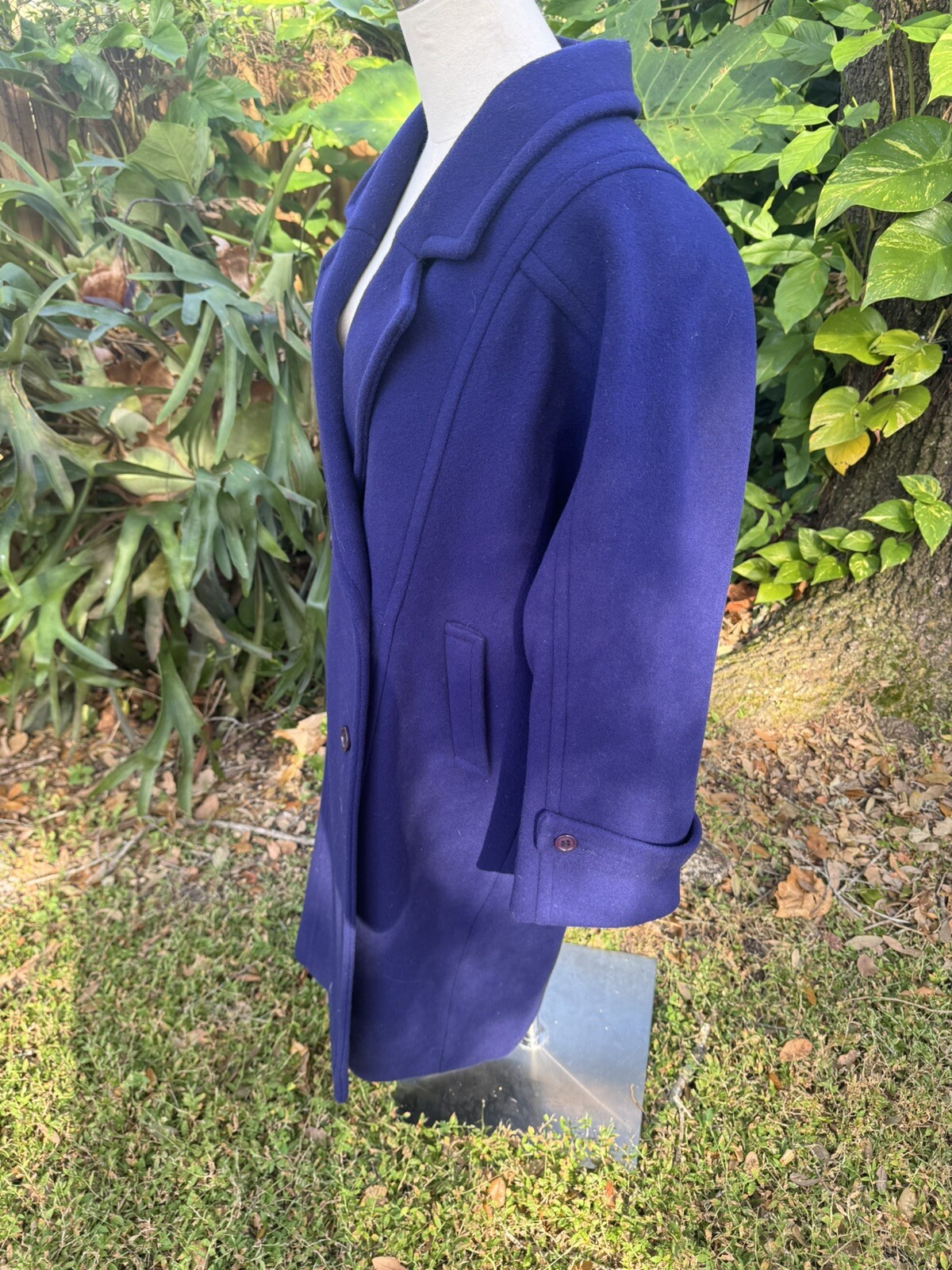 Vintage 100% Wool Trench Coat Purple Petite USA Union Made Retro S-M