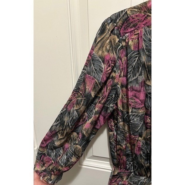 Vintage Alexis Fashions Pink Black Drop Waist Pleated Midi Dress 80s Size Small