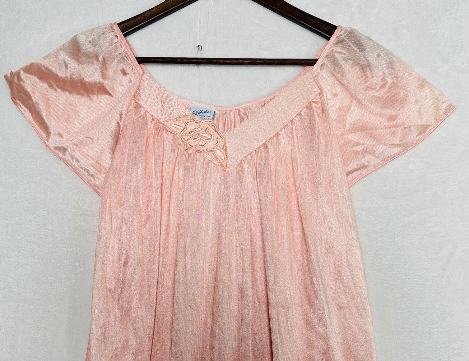 VTG Jill Andrea Of New York Pink Nylon V-Neck Nightgown Gown Negligee Sz Medium