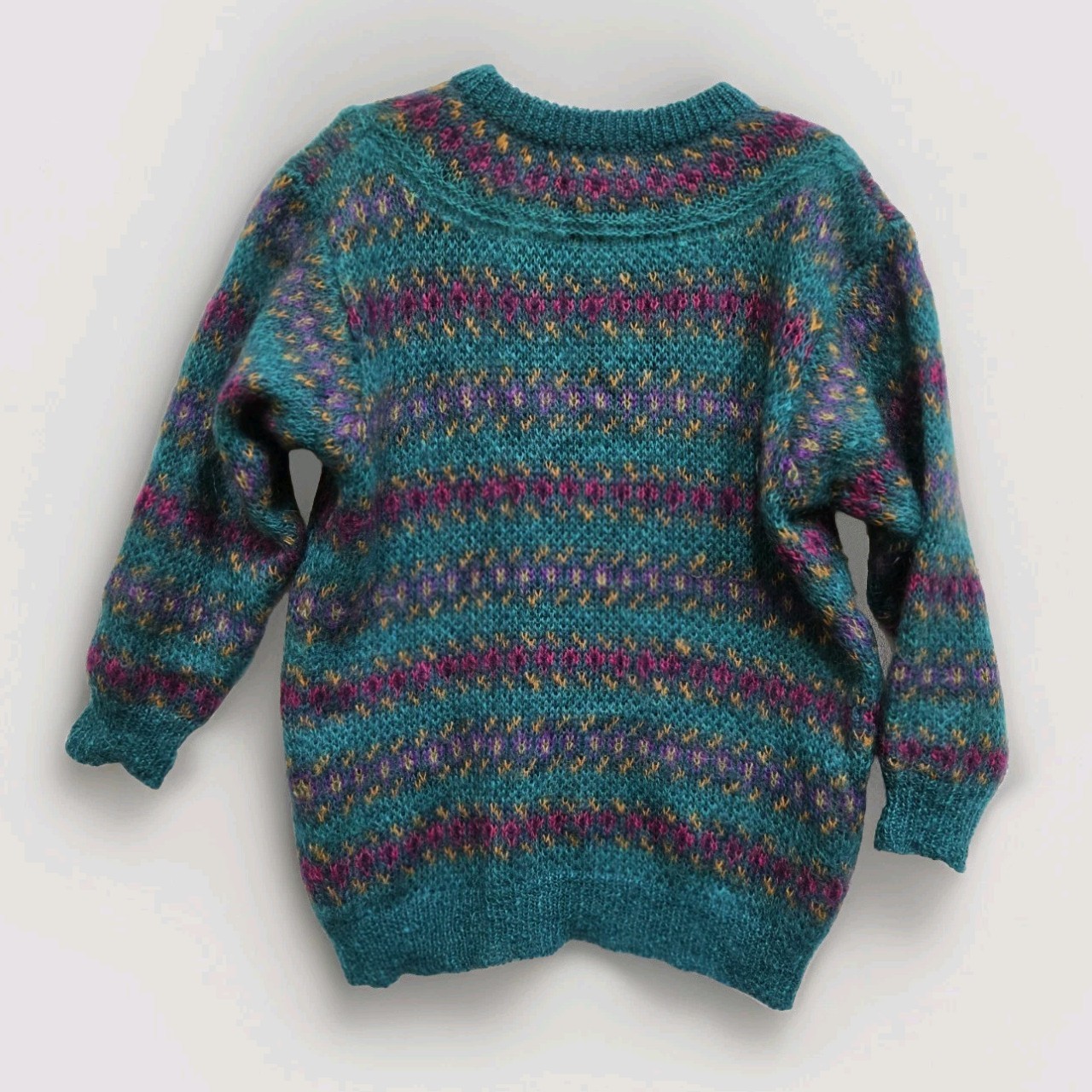 Studio Vintage 1980s 90s Teal Multi Color Pullover Sweater sz M
