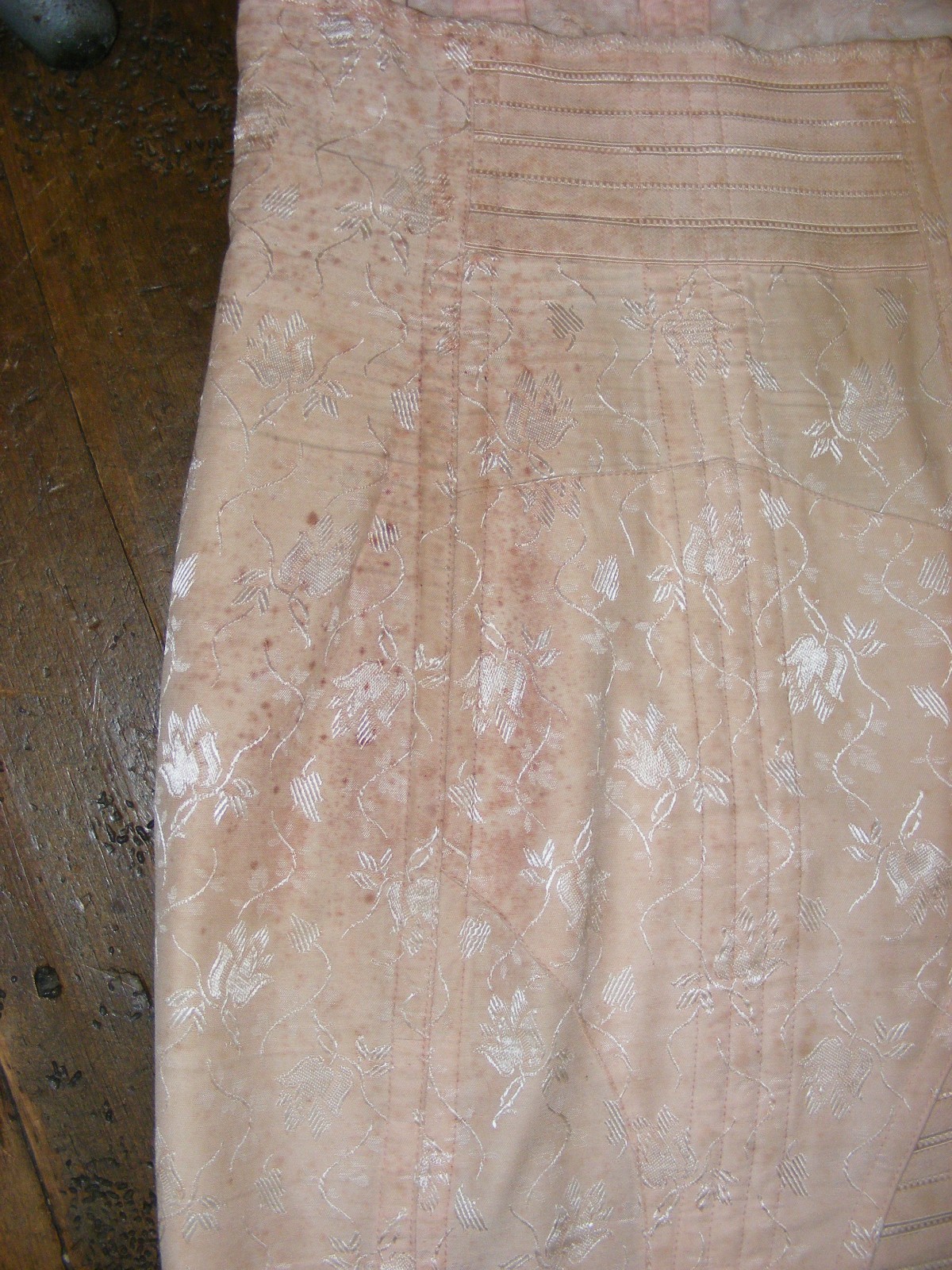 50s CHARMODE COMFORT CORSET PEACH DAMASK TIE FRONT COTTON RAYON VINTAGE CORSET L