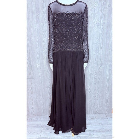 Vintage Ted lapidus long sleeve beaded sequin maxi dress silk 16 evening gown