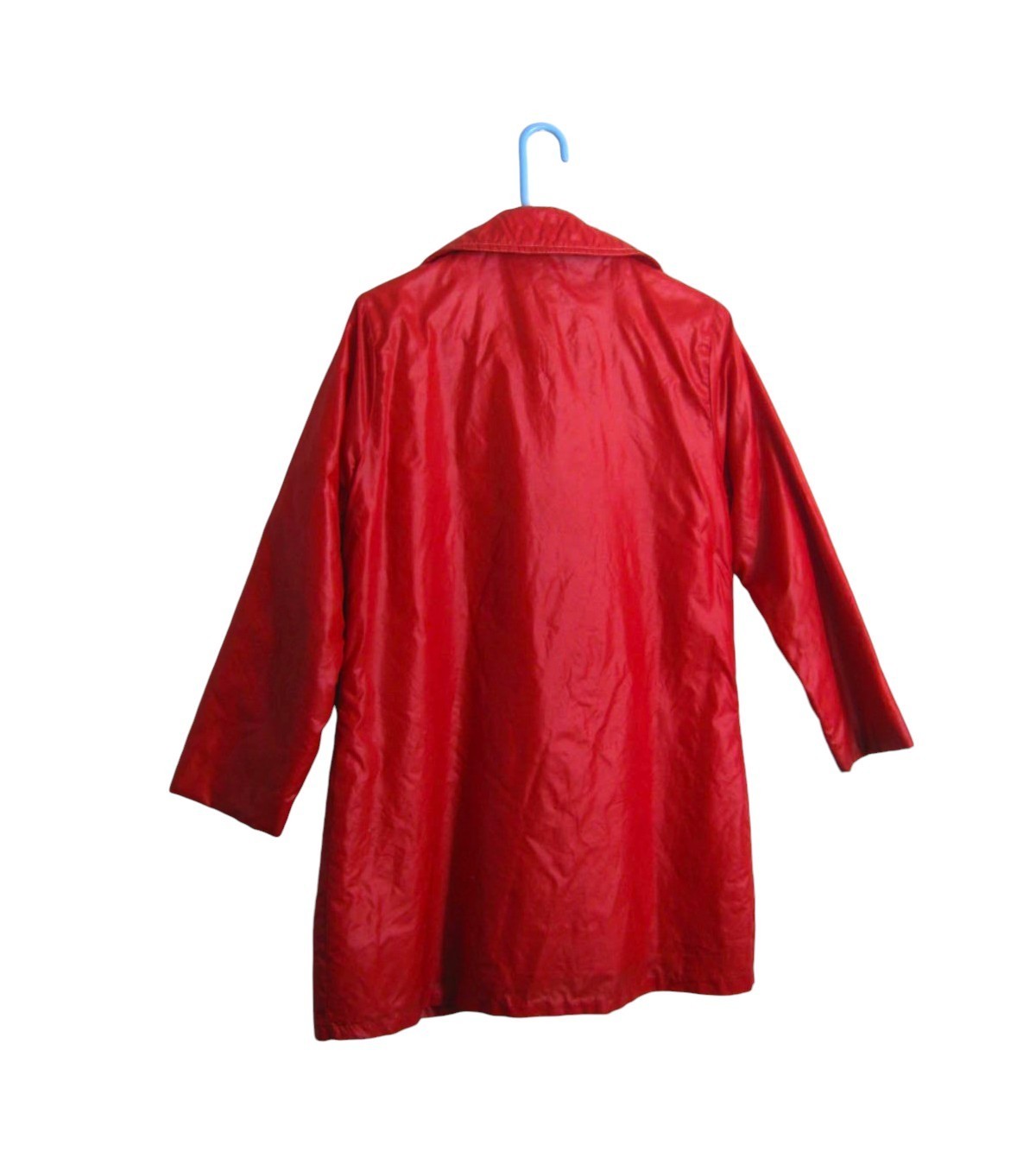 Red Mod Raincoat; Above-Knee With Pockets; Size 6-7 Nylon/All-Season
