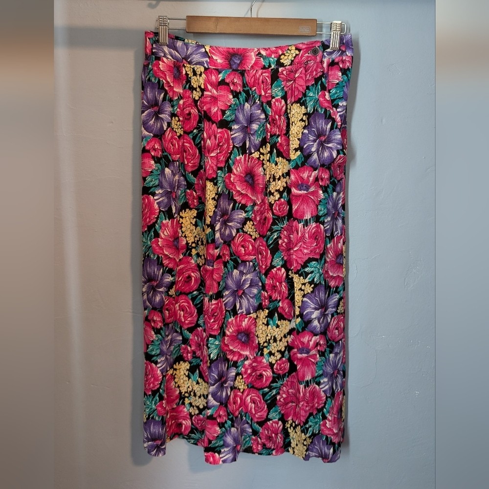 Vintage Laura Jean Newport RI Cottagecore Granny Floral Boho Midi Skirt Medium