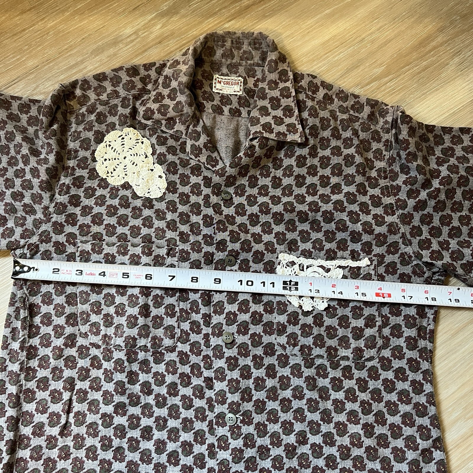 Vintage 50s 60s McGregor Paisley Button-Down Shirt Small Purple Grey Long Sleeve