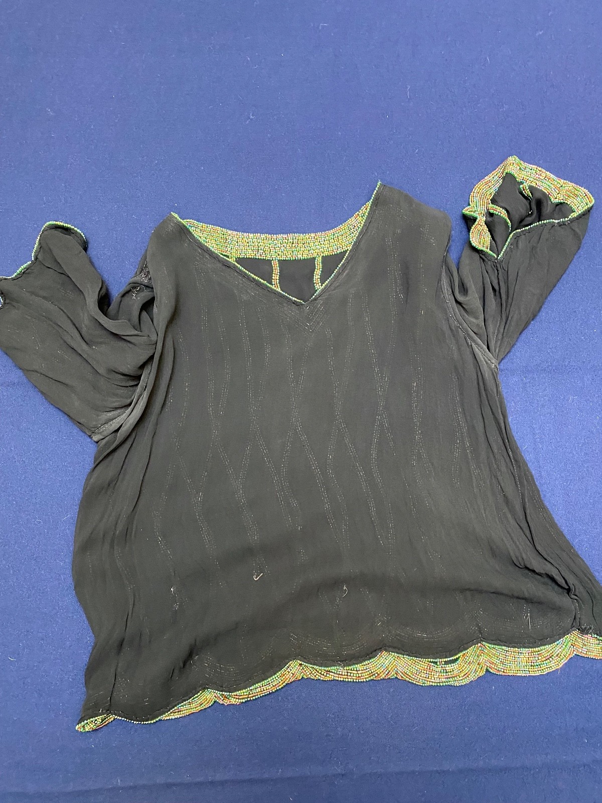 VTG 70s Nieman Marcus Judith Ann Creations SM 100% Silk Beaded Top Deco Gatsby
