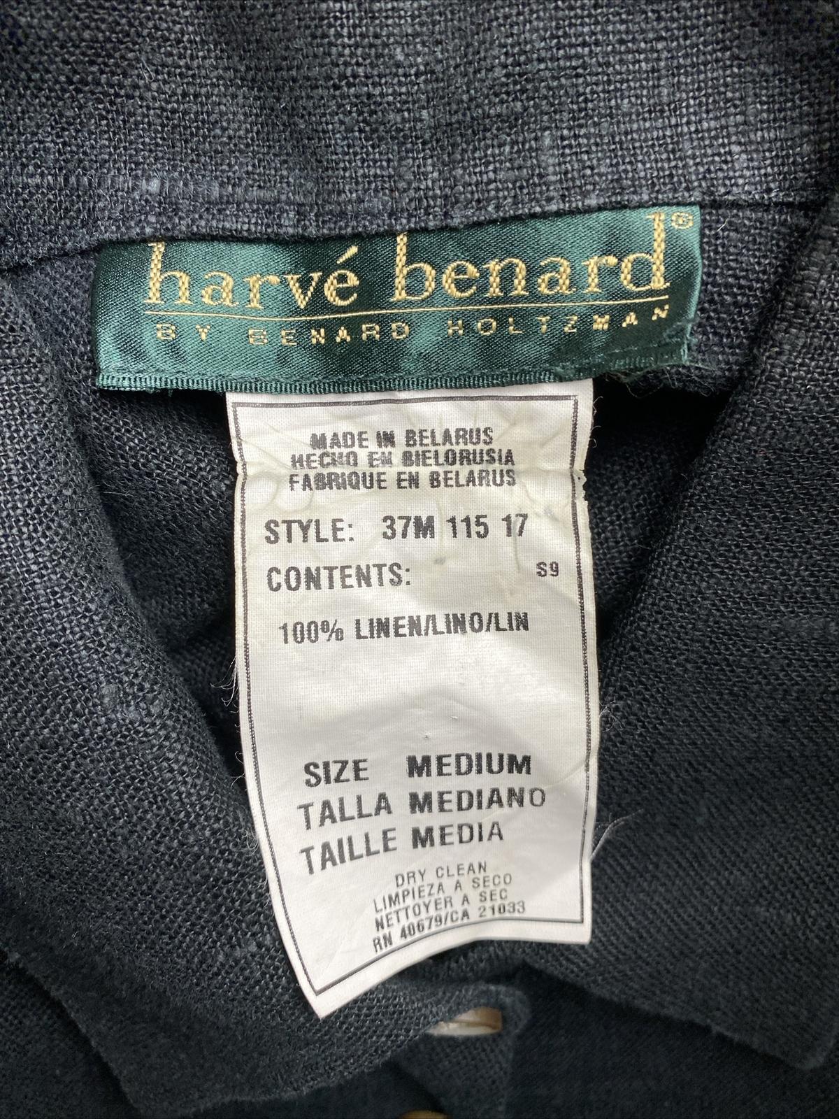 Vintage Harve Benard Maxi Dress Womens Medium Black 100% Linen Heavy Minimalist