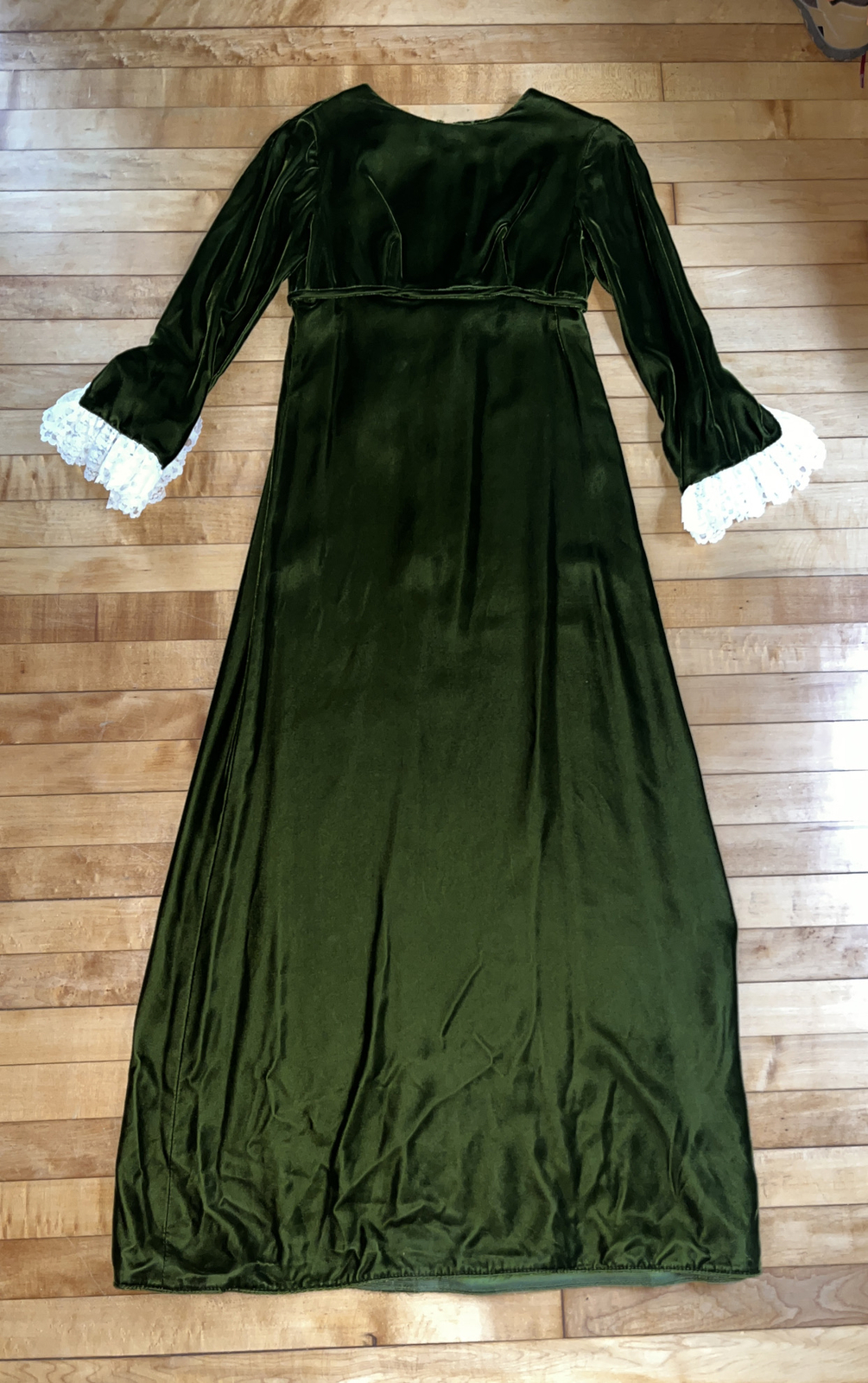Vtg 1960’s Dress Lorie Deb Green Velvet And Lace Dress