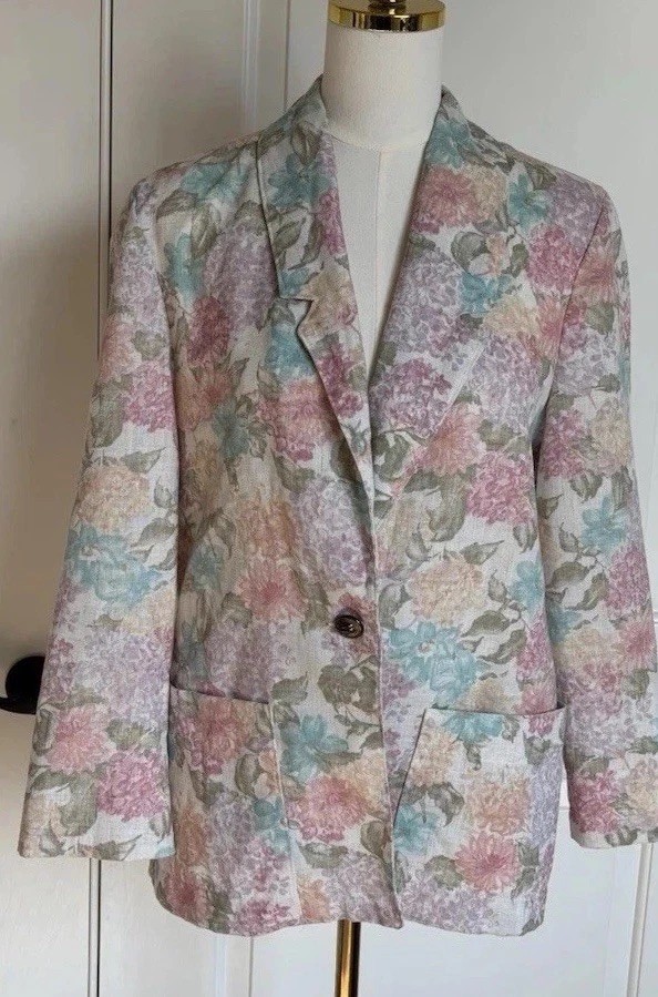 Vintage Floral Blazer Garden Jacket Block Island Petites 8 Cottagecore Made USA