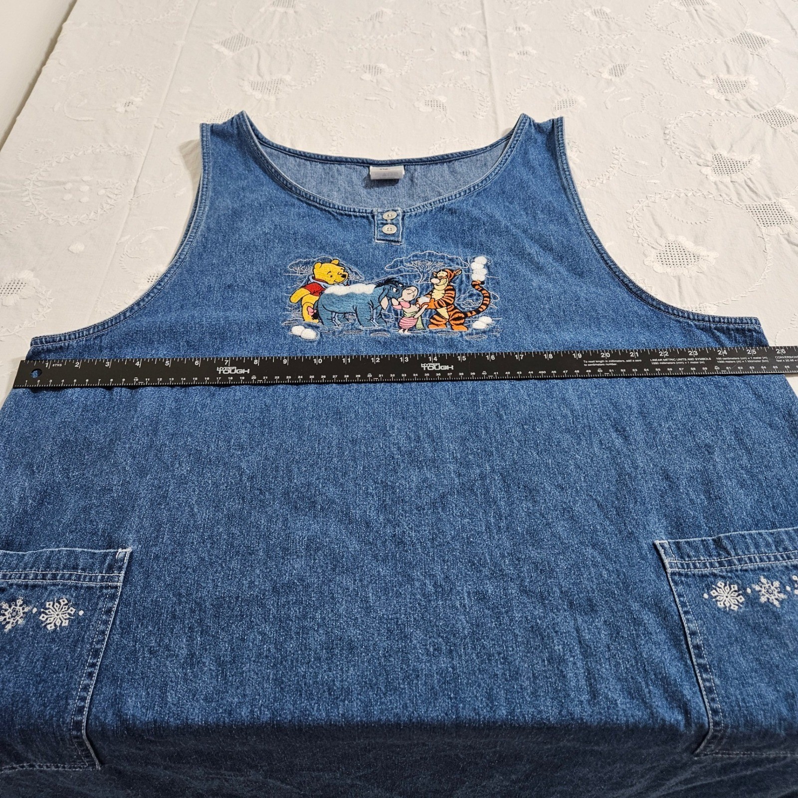 Vintage Disney Store Winnie the Pooh Denim Jumper Dress XXL Embroidered Coverall