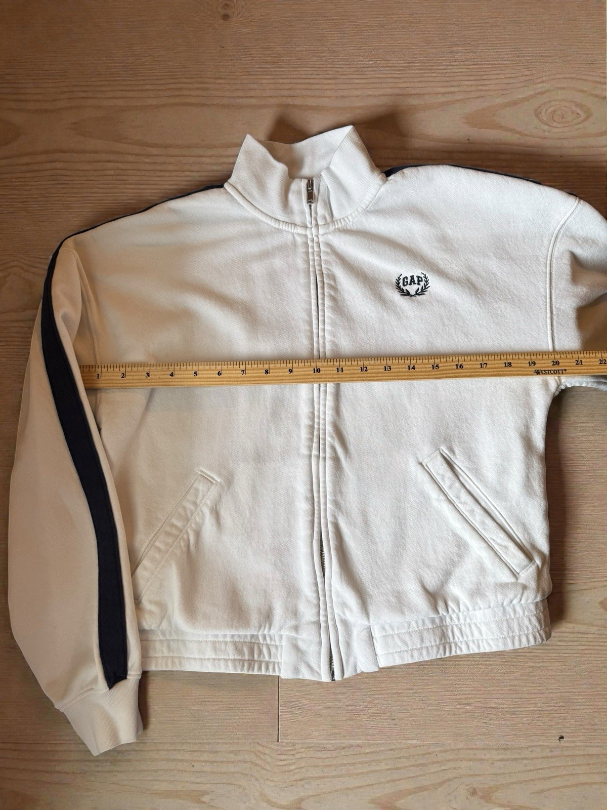Vintage Gap Soft Track Jacket Size S White Blue Y2K Full Zip Pockets Logo