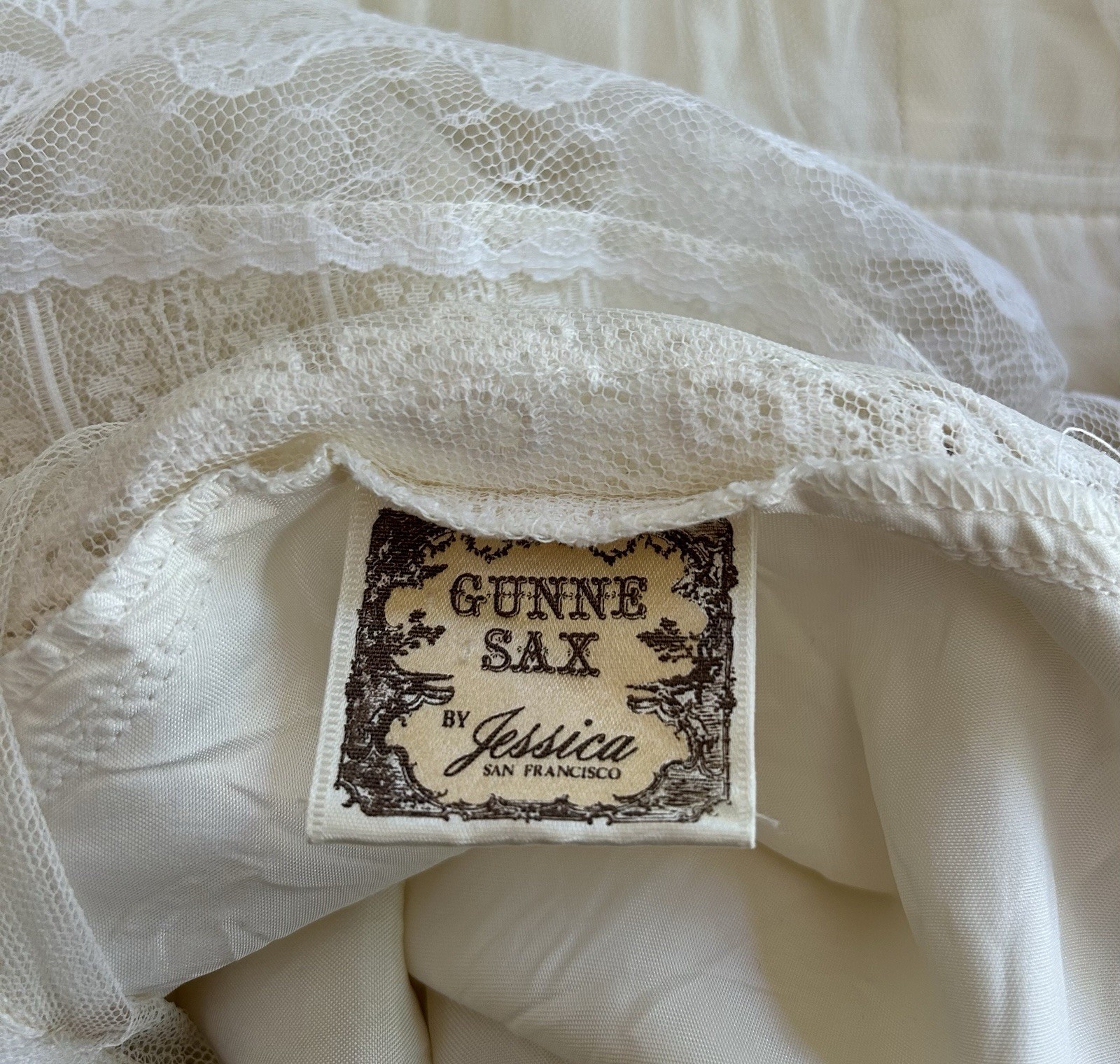 Vtg Gunne Sax Bridal Wedding Dress M/8 Ivory Tulle Lace Victorian Cottagecore