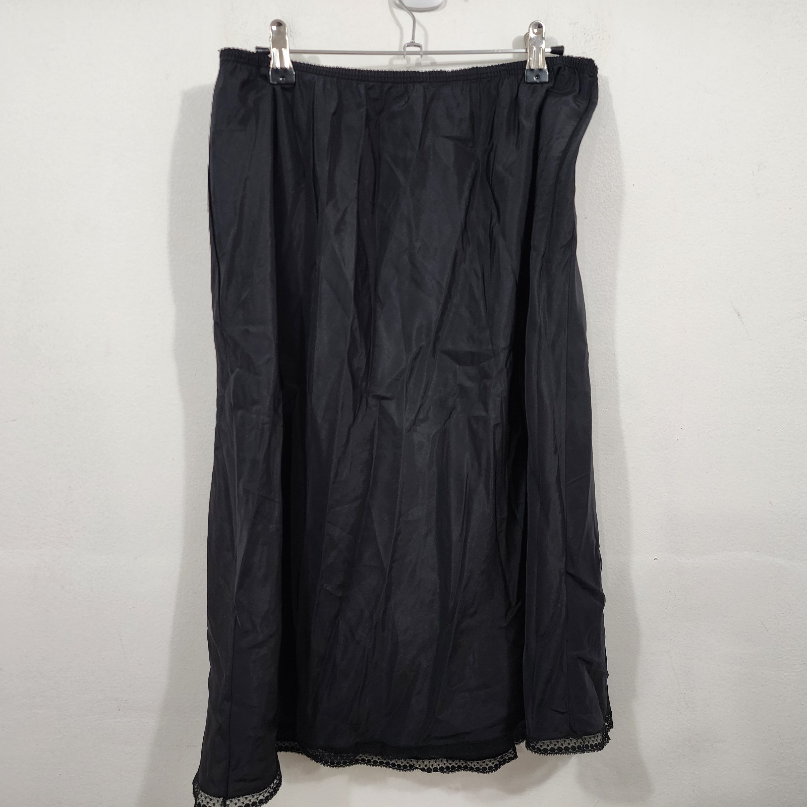 Vintage Barbizon Half Slip Nylon Lace Trim Skirt Black Crepe Remarque Size XL