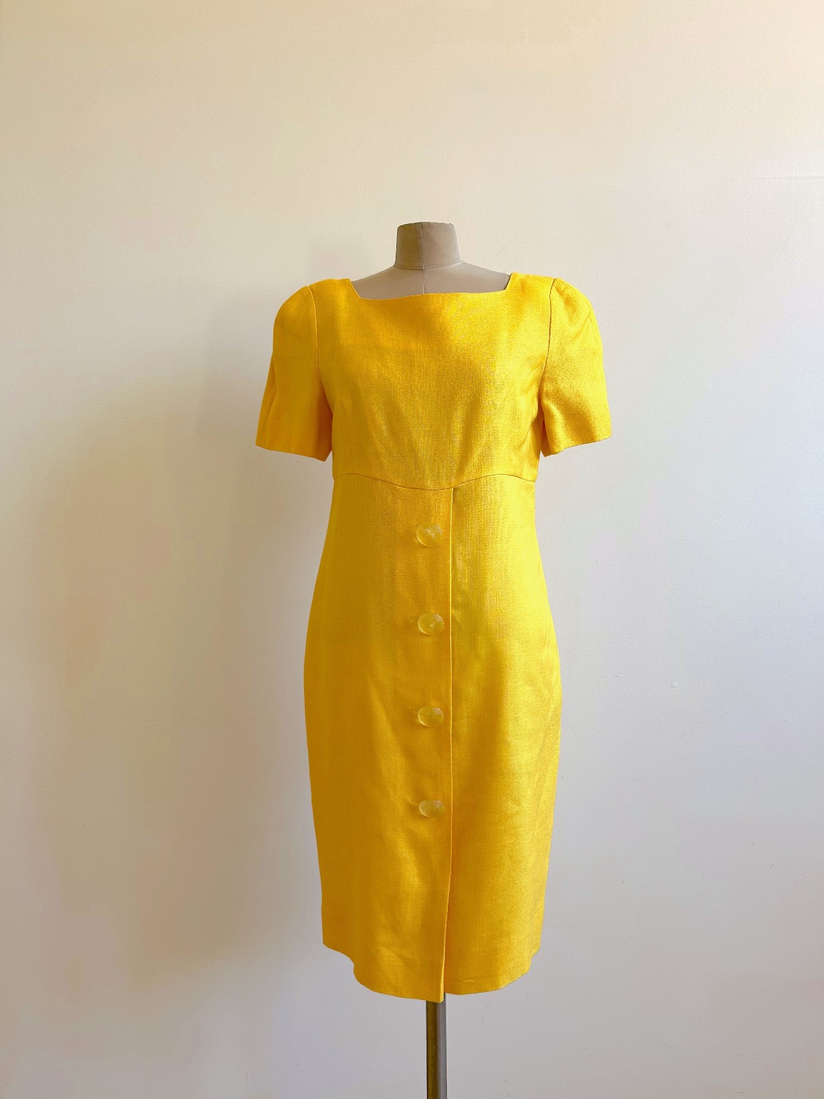 Lemon Yellow Linen Dress Albert Nipon Boutique Size 10 Cocktail Lunch Dinner