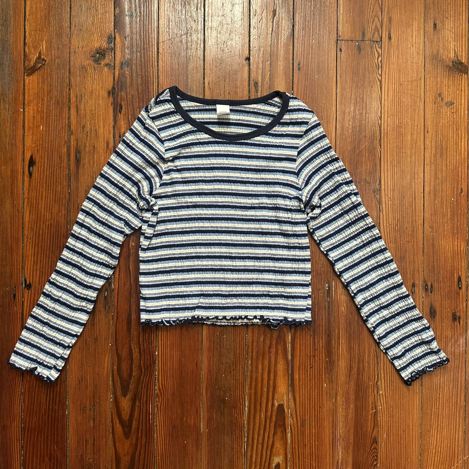 Vintage 1990s Anxiety striped lettuce hem long sleeve top
