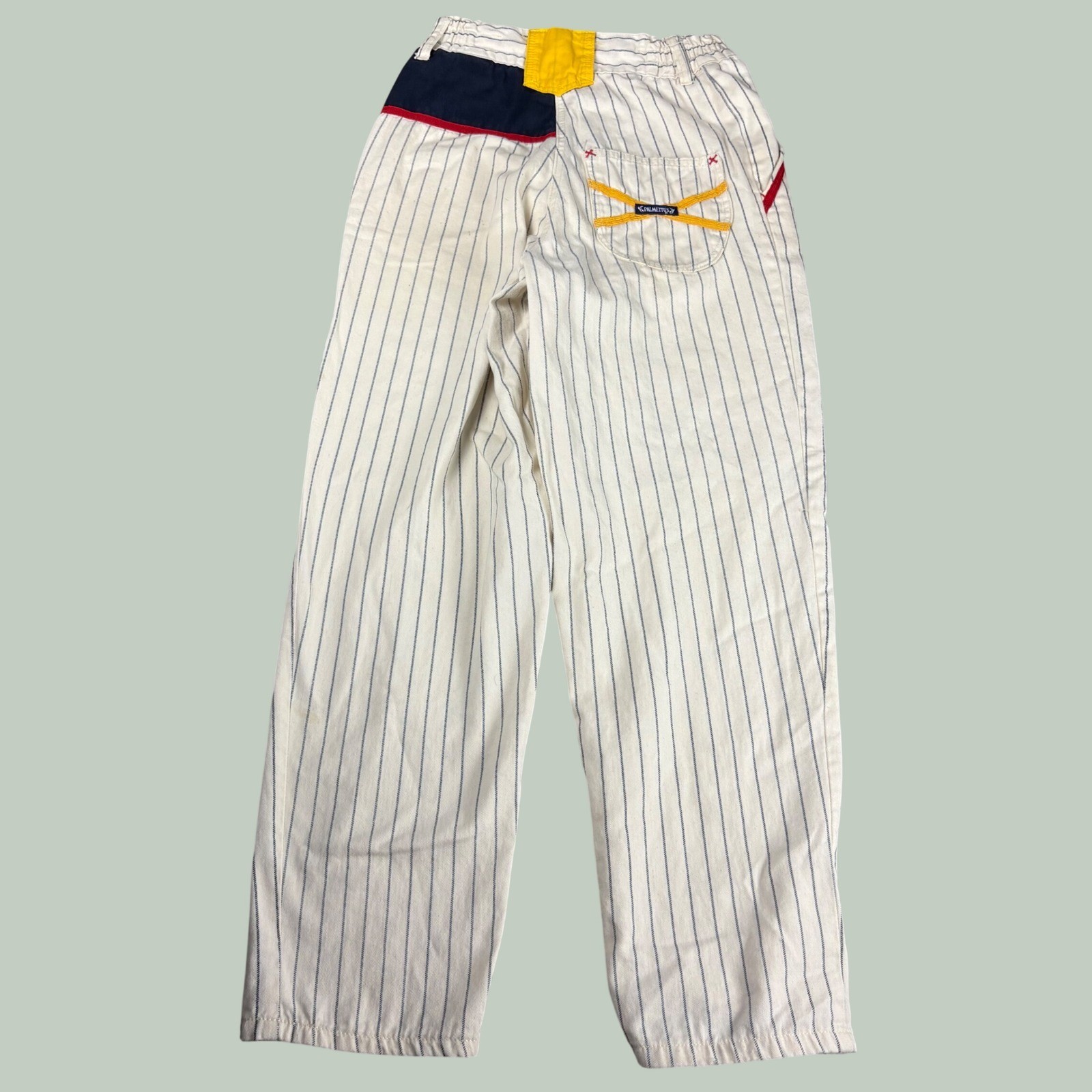 Vintage Palmettos Pinstripe Colorblock Pants High Waisted 90s Primary Colors 14
