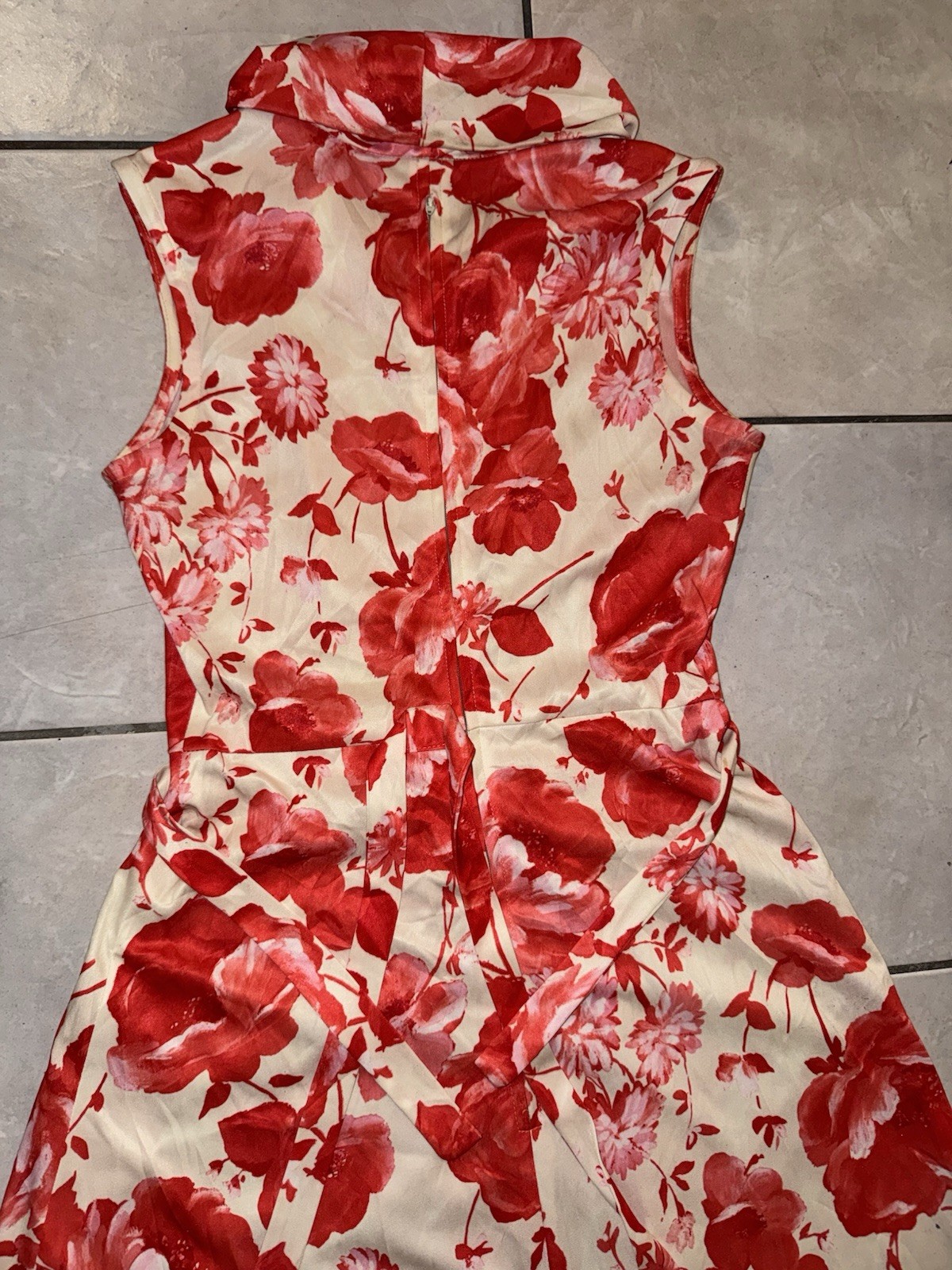 Vintage 70s Red Floral Maxi Dress XS Cowl Neck Long Sleeve Mod Boho Glam Swing