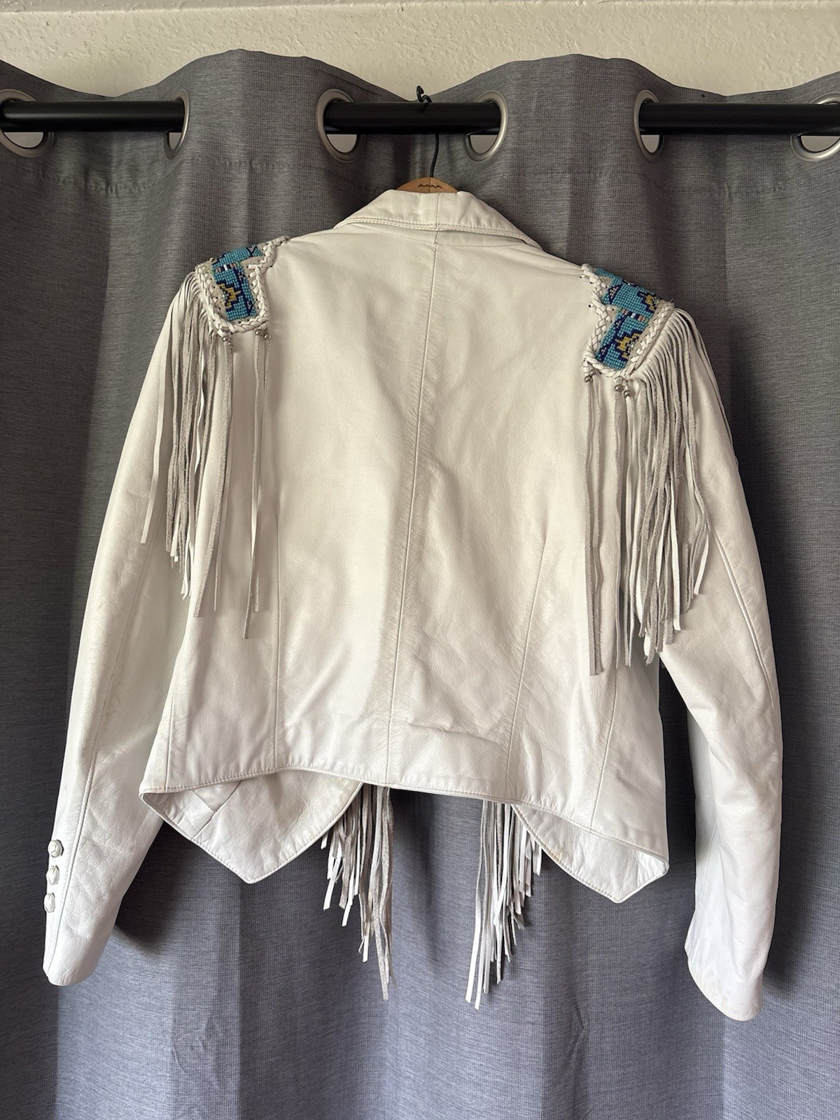 Vintage Sonora Mexico Beaded Fringe Leather Jacket sz 6/xs