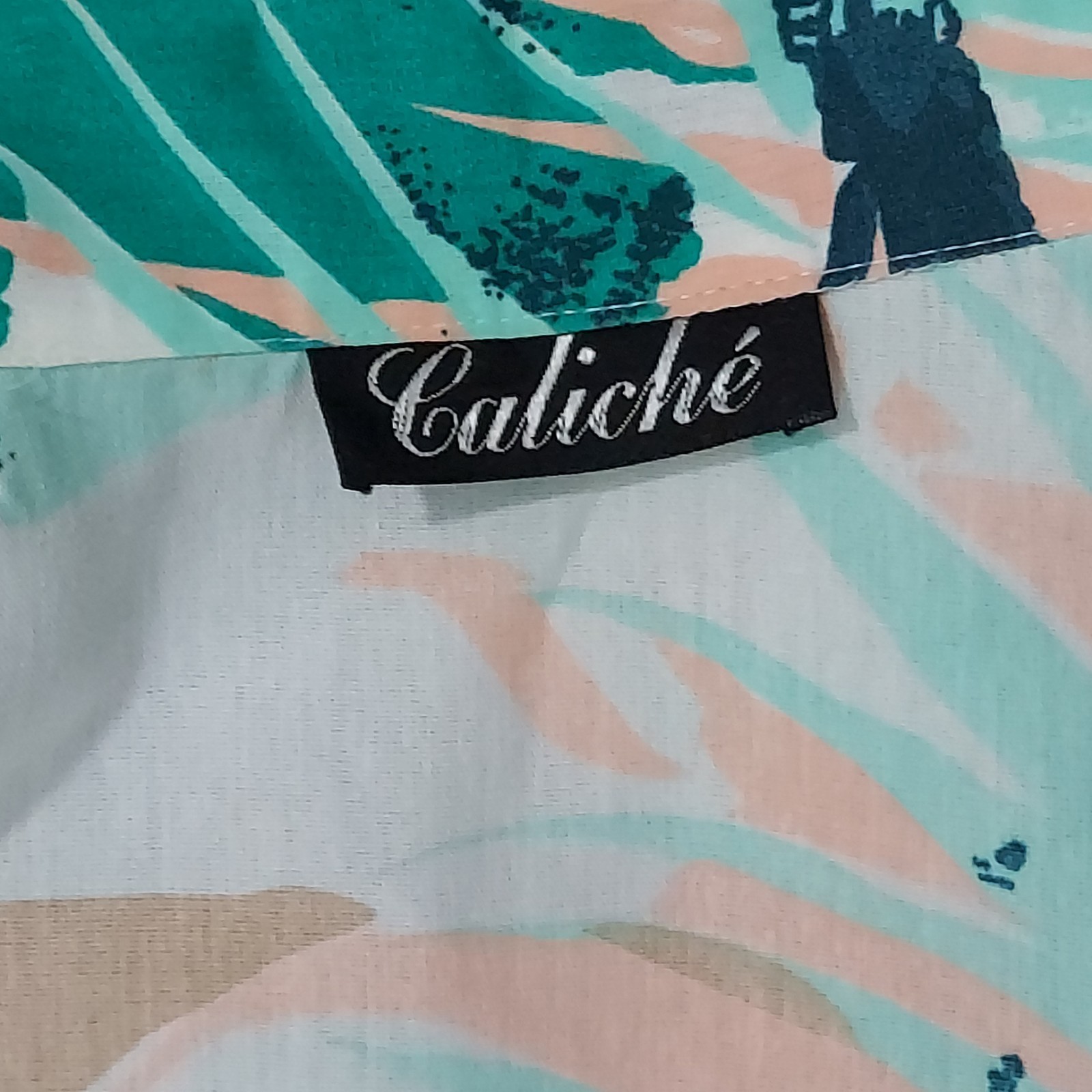 Vintage 80s Caliche Abstract Shirt Dress Belted Teal Button Front Midi Sz 8