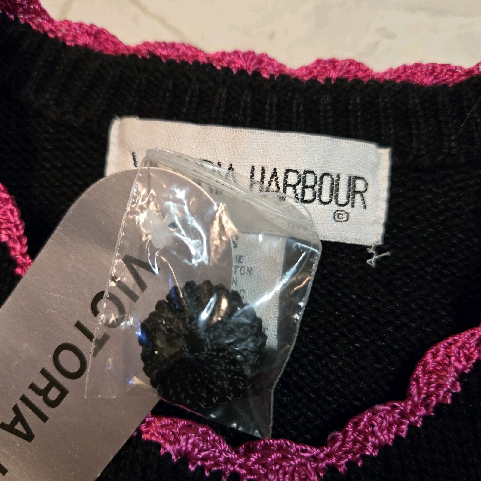 Victoria Harbour Size S Cardigan Sweater Black Pink Flamingo Beaded NEW