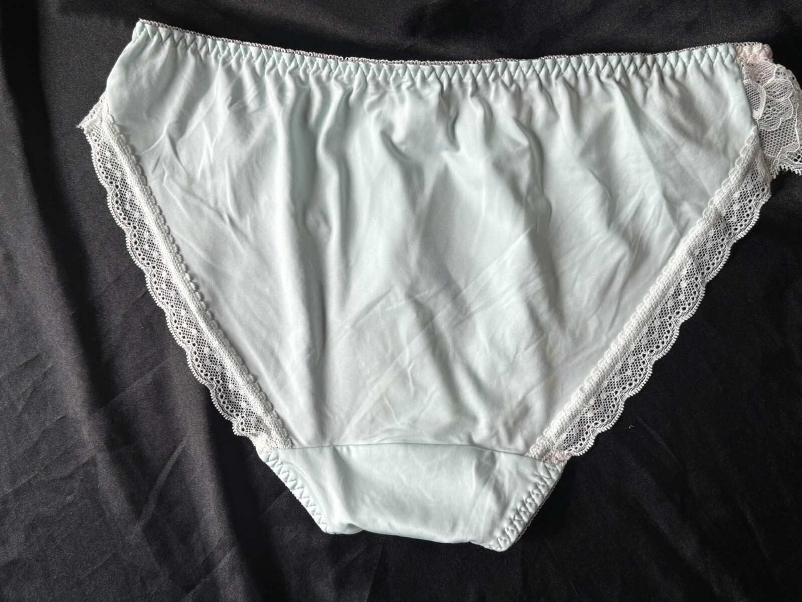 Vtg Style Silky Satin Soft Nylon Silver Thread Lace Side Panties Sc XL