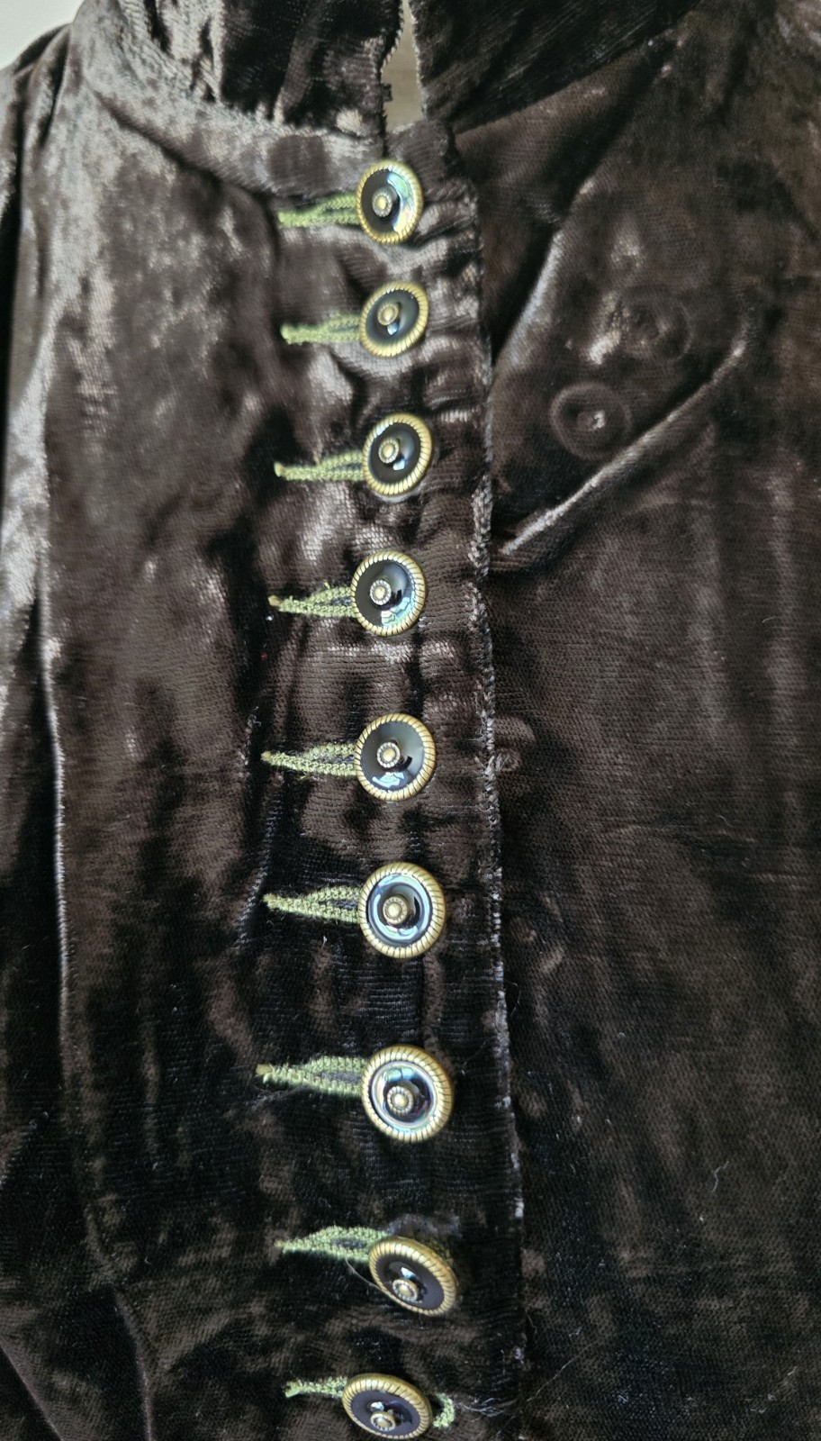 Vintage 1990s Banana Republic Brown Velvet Mandarin Collar Boho Goth Vest Size 8