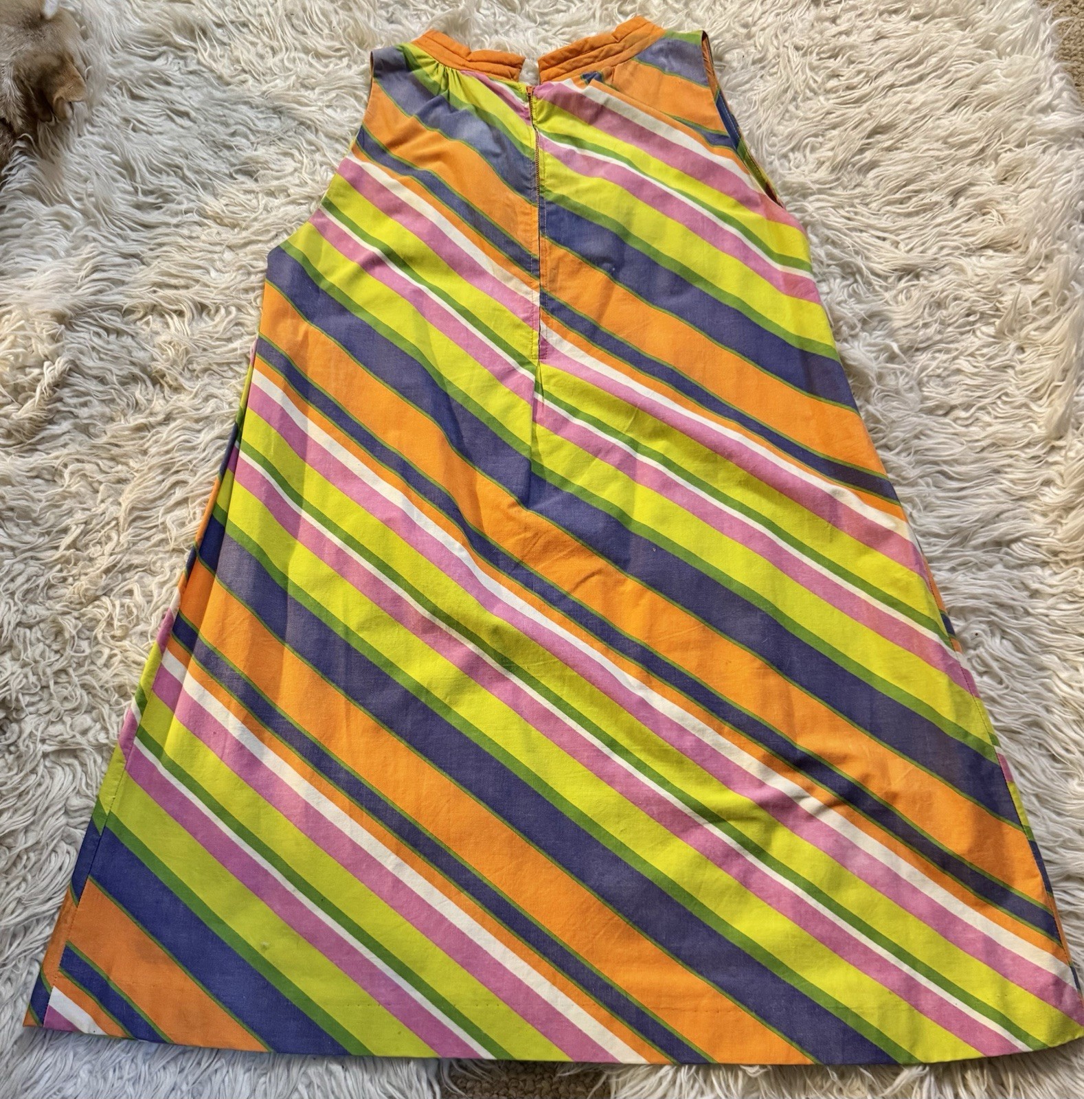 Vtg Stripe Tent A Line 60s Dress Quilted Collar Pocket Cotton XS S