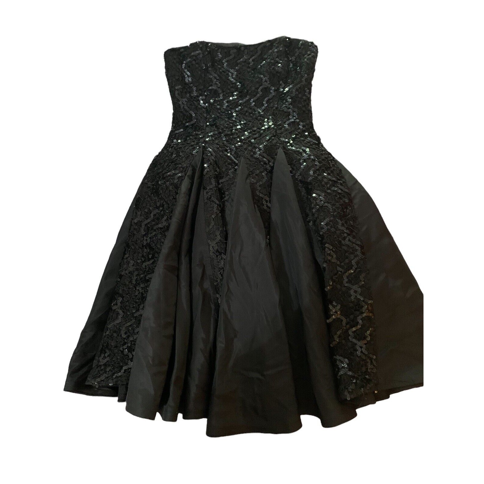 Vtg PANTAGIS 1980 Union Black Sequin Taffeta Full Circle Strapless Eve Gown 3/4