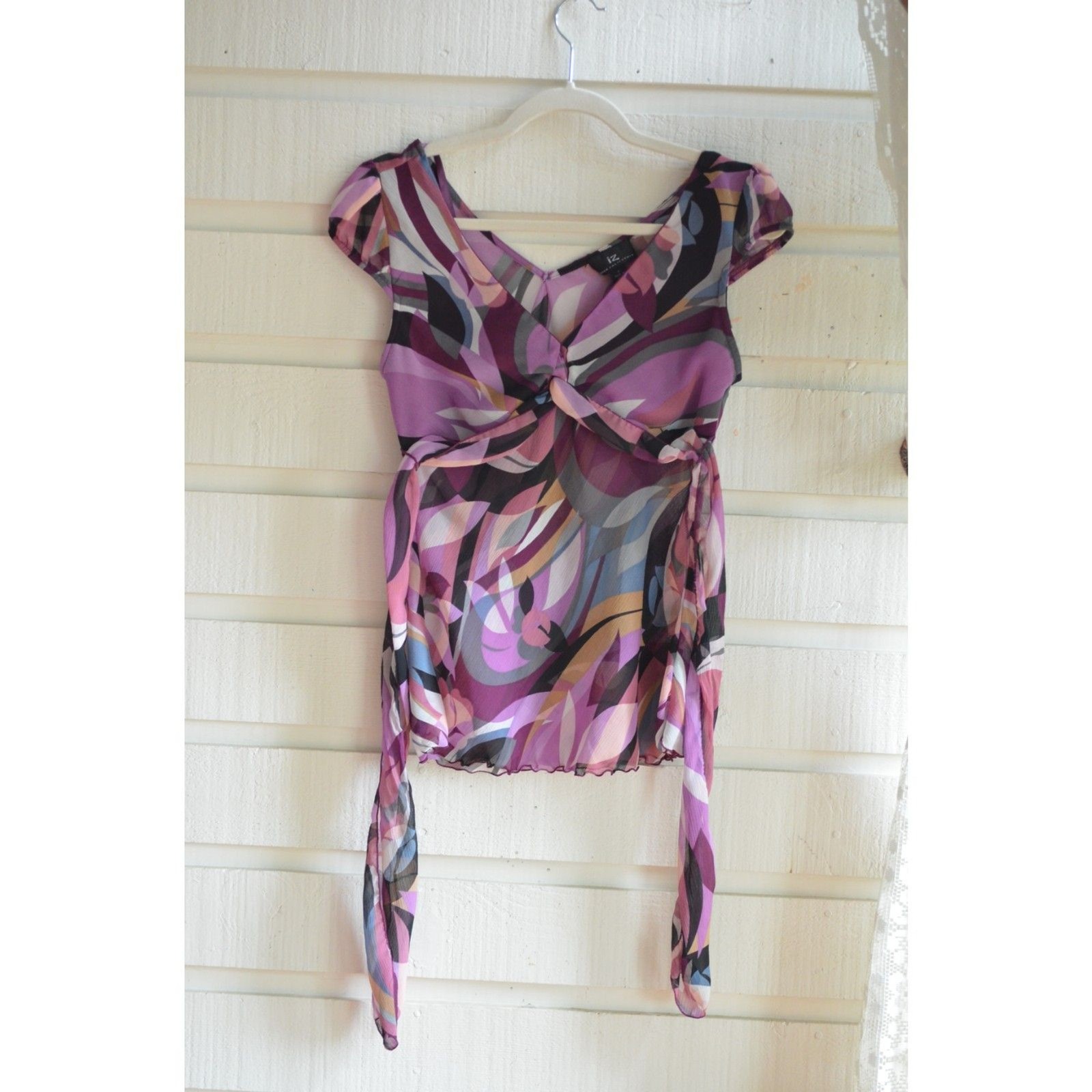 Vintage Y2K Iz Byer California Top Purple Abstract Print- M