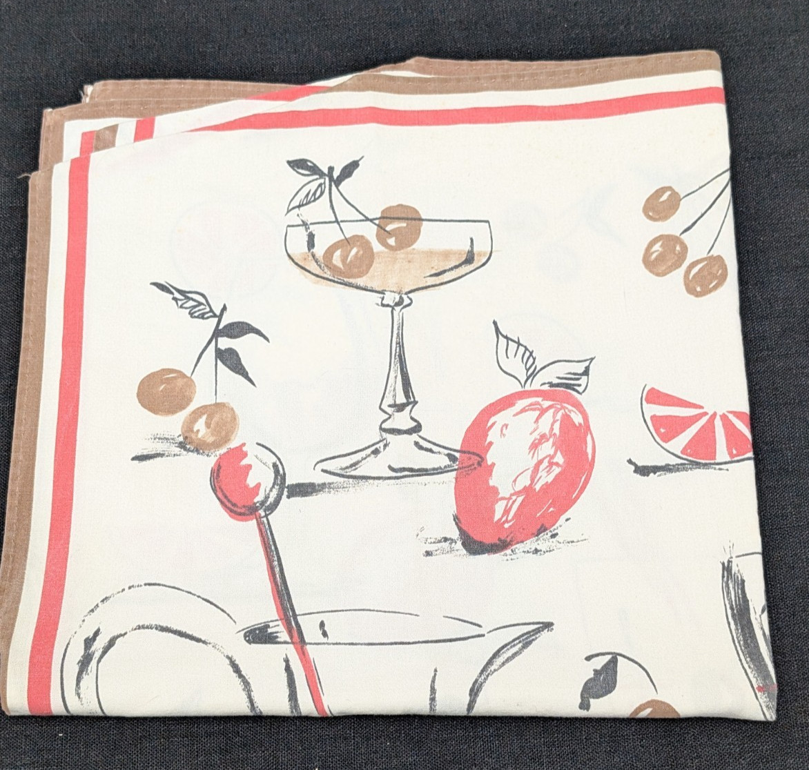 VTG 1950s PULLOVER SLEEVELESS COTTON TOP HANDMADE NOVELTY FABRIC COCKTAILS FRUIT