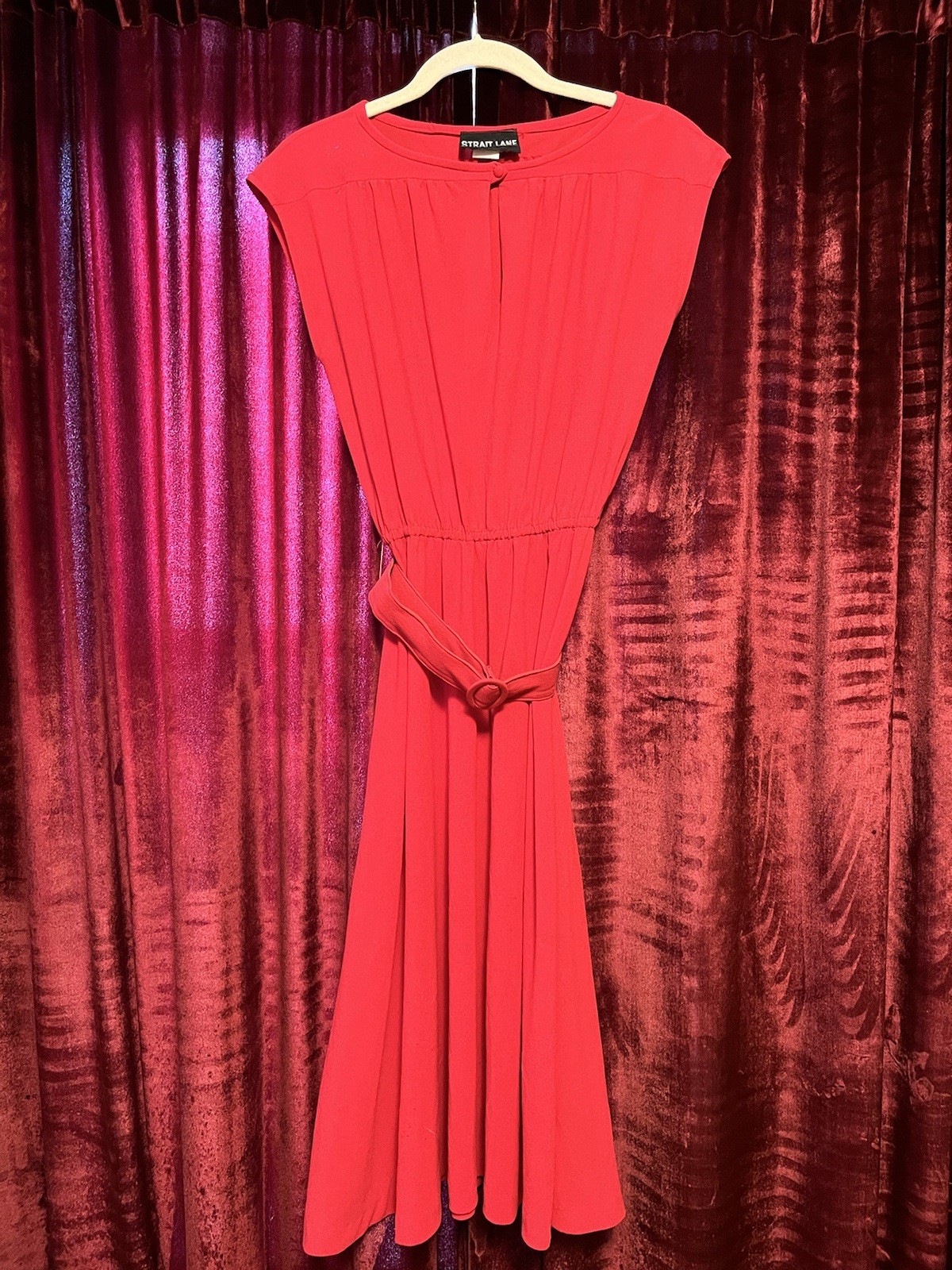 70’s 80’s Disco Dress Keyhole Neck Sleeveless Elastic Waist Belted Small Red