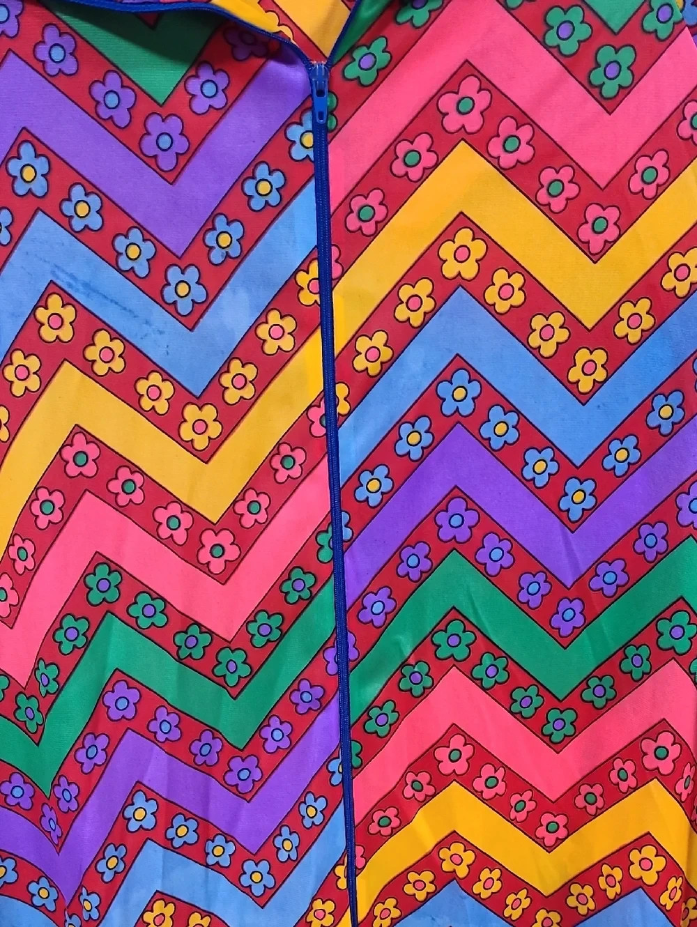 Vintage Lorraine Bright Chevron Floral Housecoat Multicolor Psychedelic sz S 60s