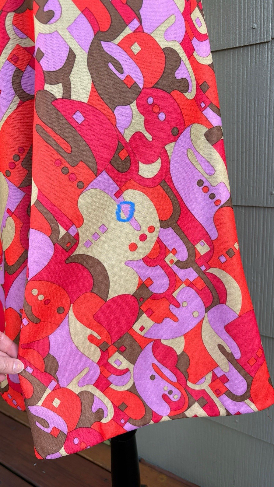 vtg 60s Colorful Geometric Print Flounce Sleeve Psychedelic A-Line Swing Dress