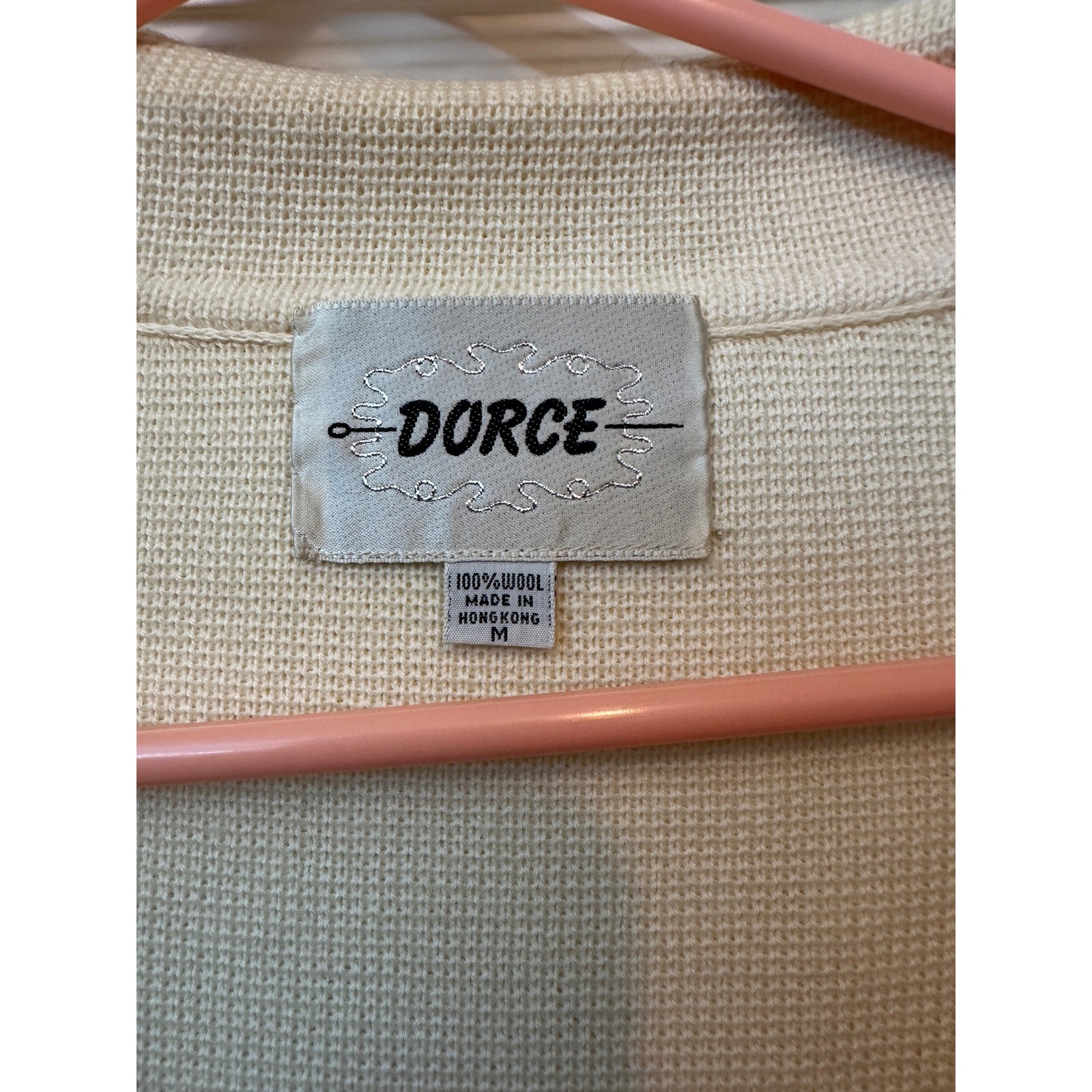 Dorce Vintage 100% Wool Knit Blazer Jacket Cream Double Breasted Womens Medium