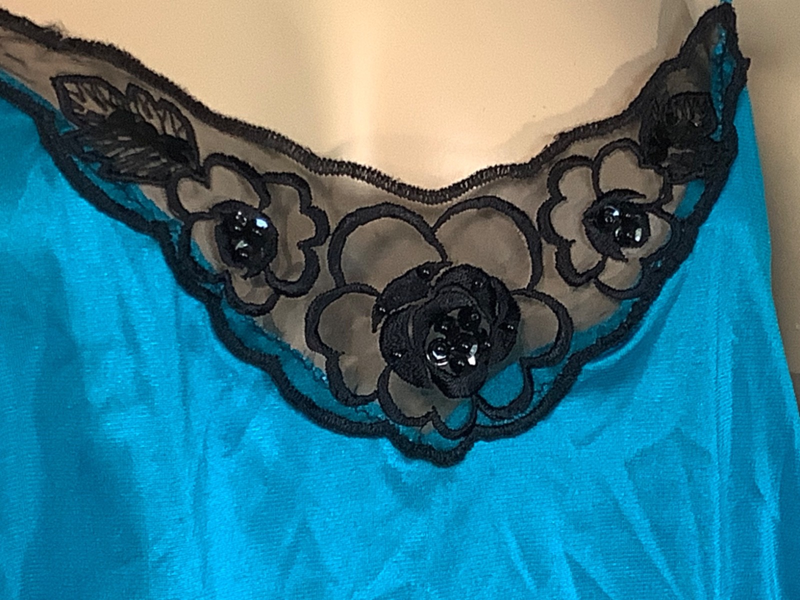 vintage Plus woman within Turquoise blue 80s sexy Chemise lace Cami babydoll 2XL