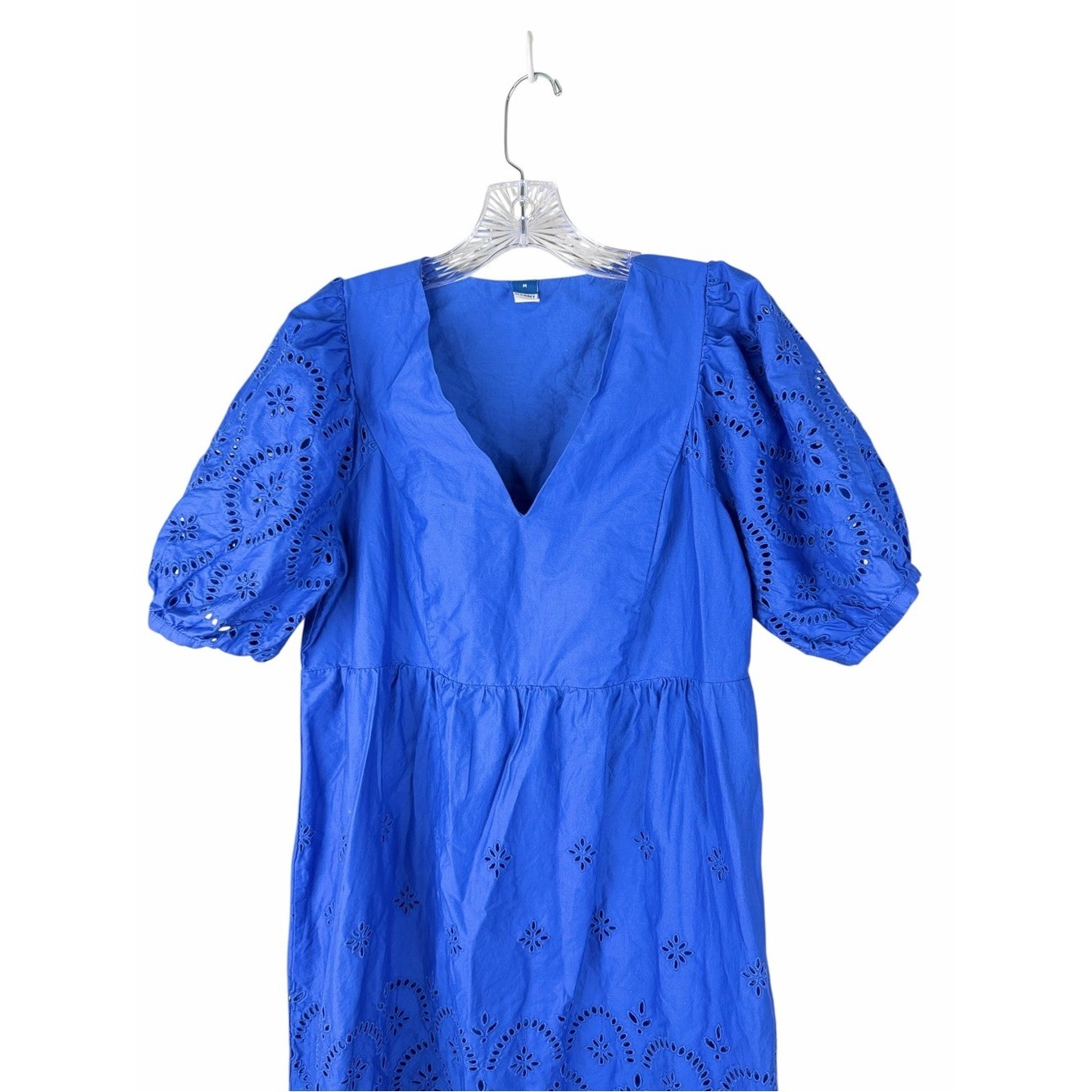 Old Navy Cobalt Blue Eyelet Puff Sleeve Cotton Dress Medium Cottagecore Romantic