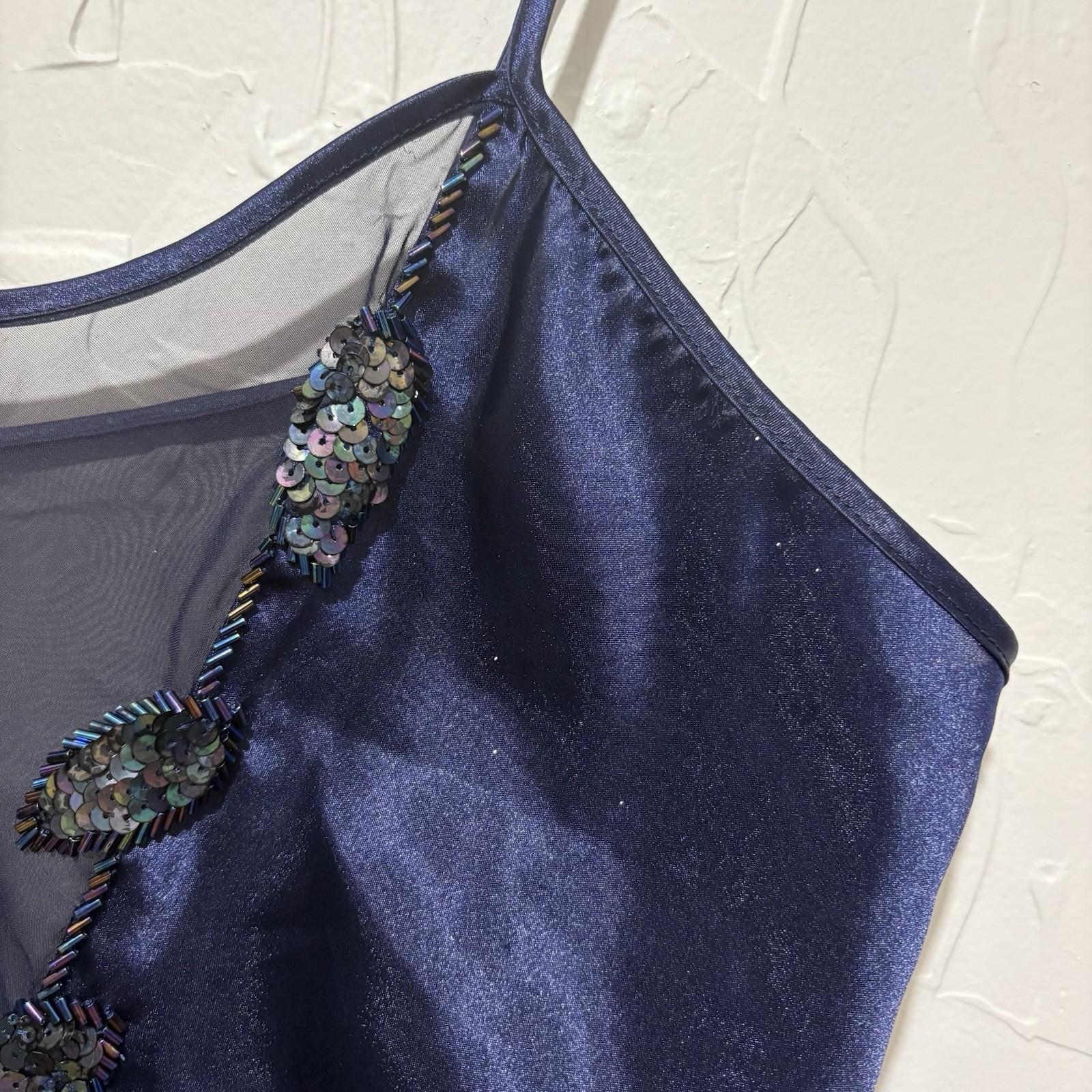 Vintage Victoria’s Secret navy sequins detail satin finish teddy bodysuit (L)