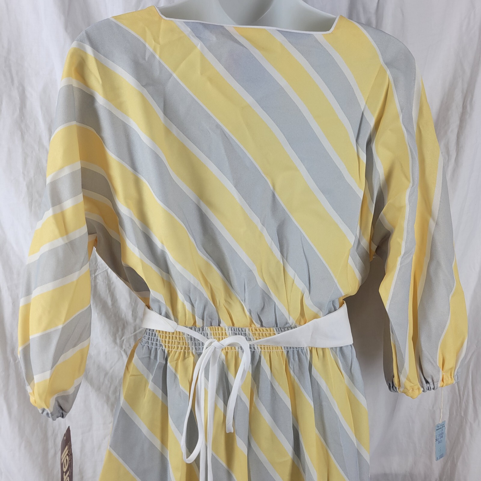 Vtg 1970s Jerell of Texas NOS NWT Yellow Gray Striped Belted Dress Size 9