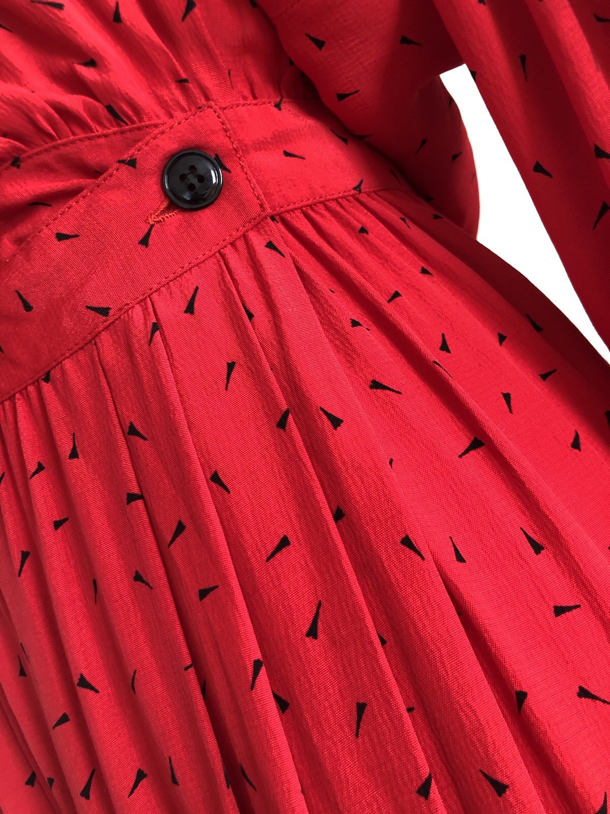 Vintage 1980s Red Dress Small 6 Black Triangle Geometric New Wave Memphis Style