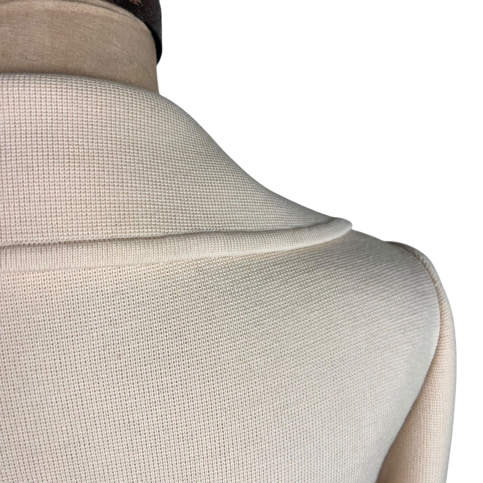Vintage LeRoy Knitwear Cream 100% Wool Wrap Coat with Belt Large