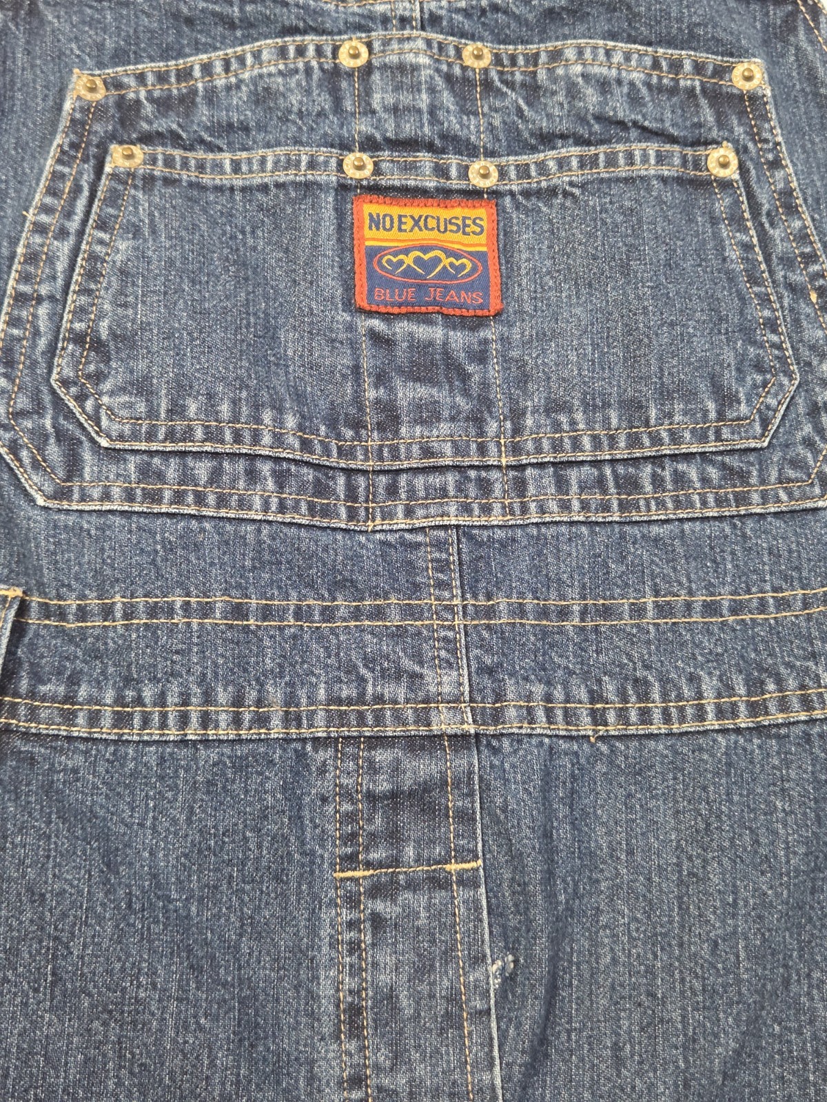 VTG 90s No Excuses Womens Size XL Denim Blue Jean Bib Overalls Cargo Carpenter
