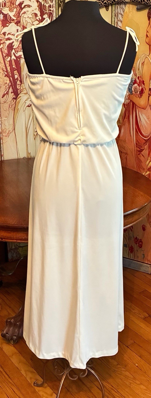 Vintage 1970’s Saturday Night Fever Disco Spaghetti Strap Cream Color Dress Med