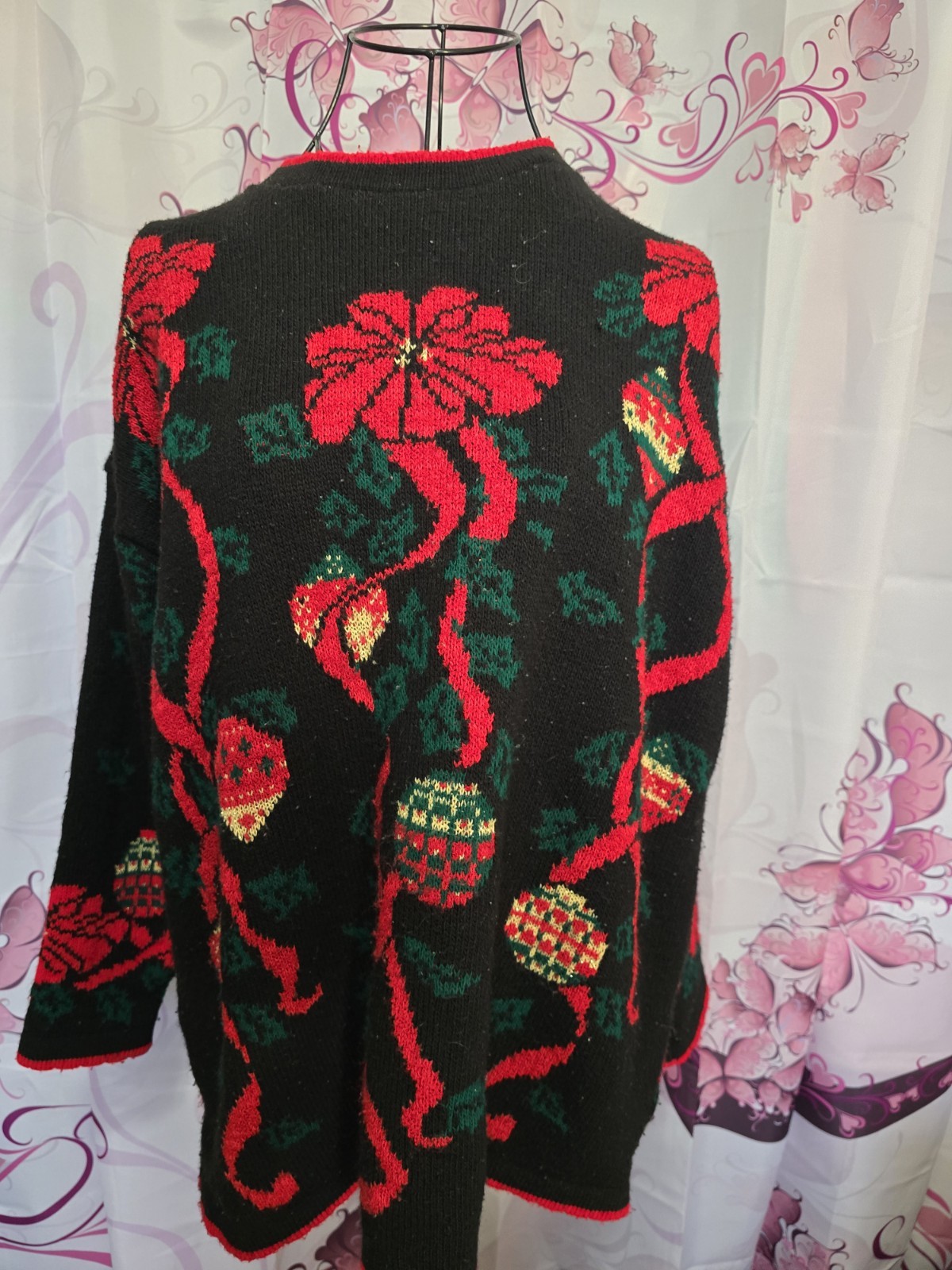 Vintage Nutcracker XL Holiday Sweater Bows Holly Ornament Grannycore